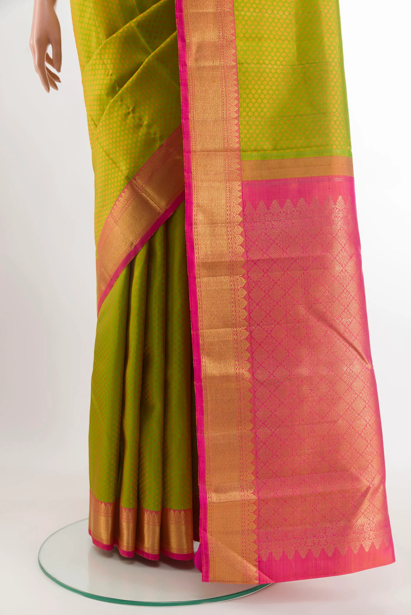 Pure Silk Pure Zari Green Kanchipuram Saree - Image 3