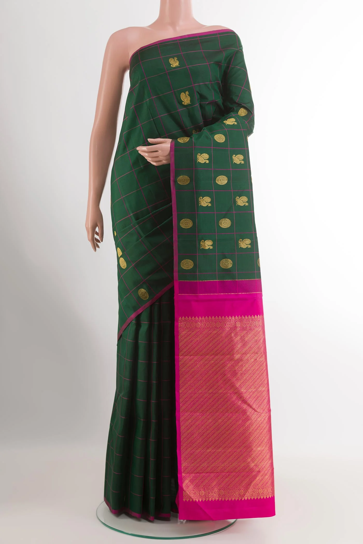 Bottle Green Kanchipuram Silk Saree