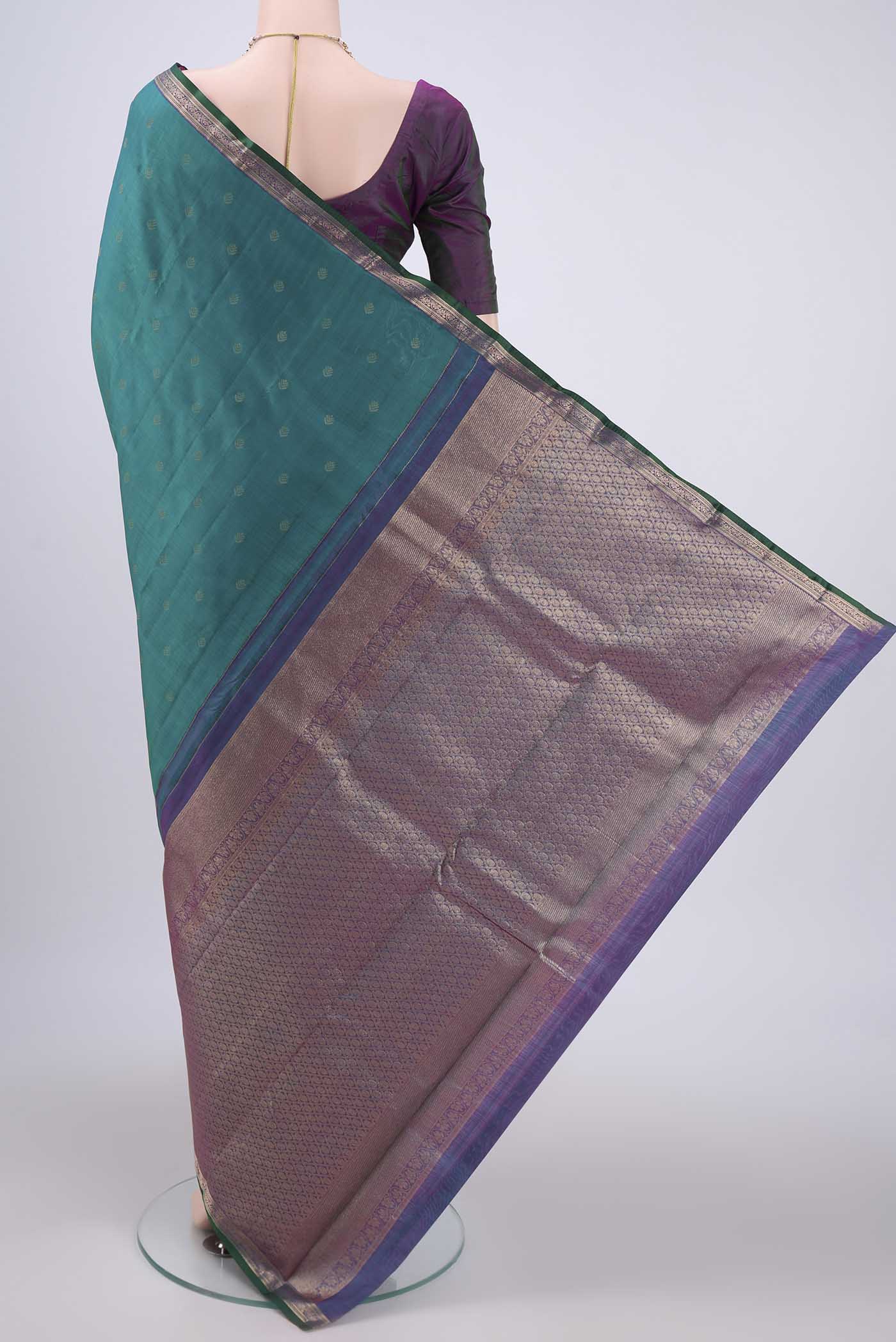 Green Kanchipuram Silk Saree - Image 3