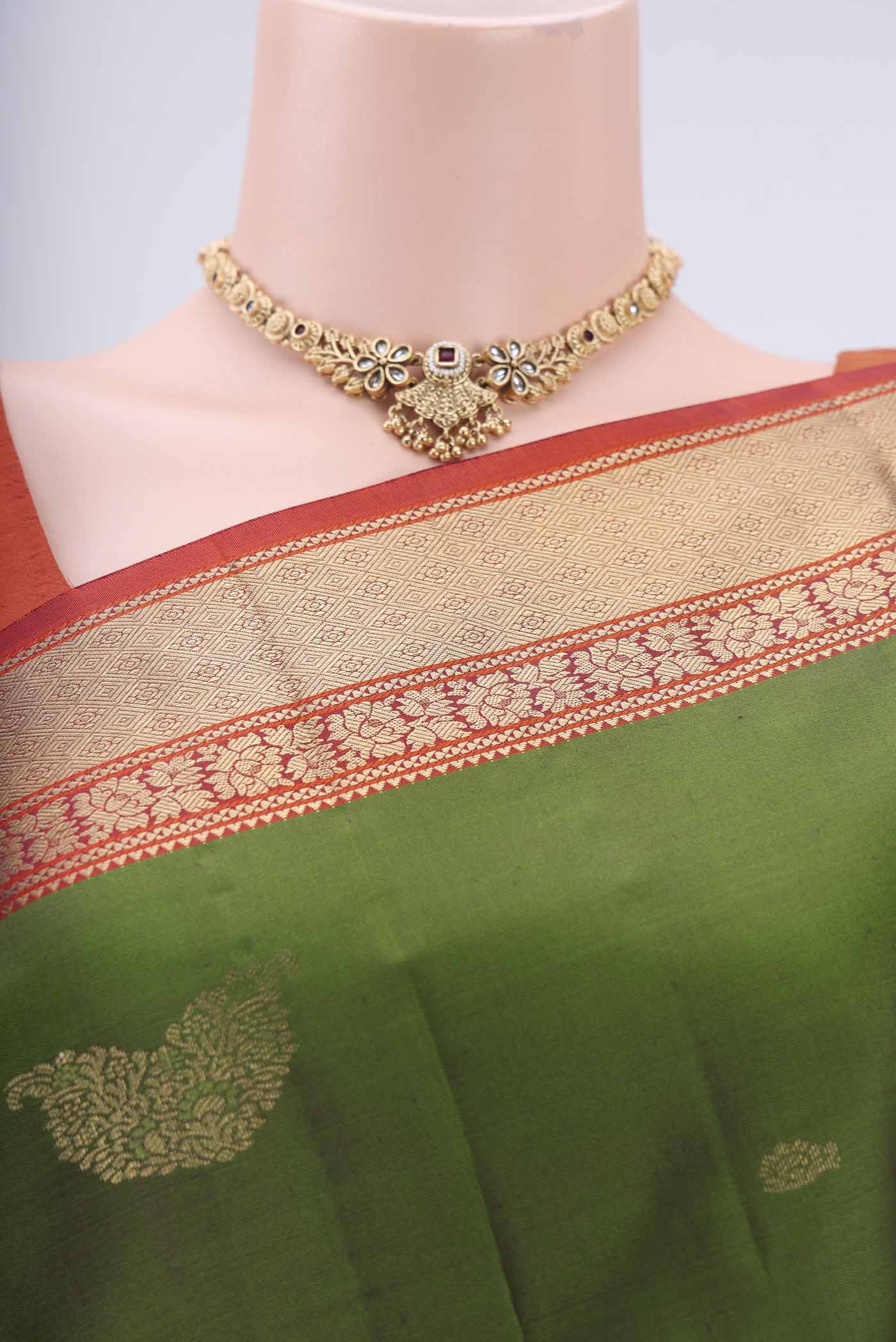 Green Kanchipuram Silk Saree - Image 2