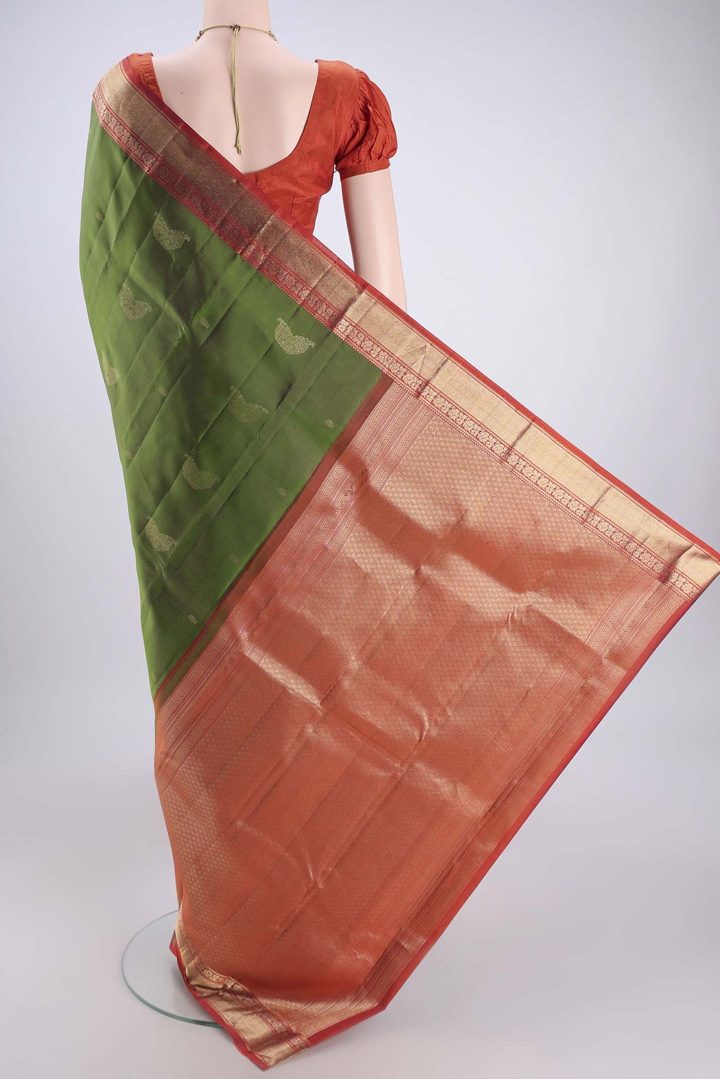 Green Kanchipuram Silk Saree - Image 3
