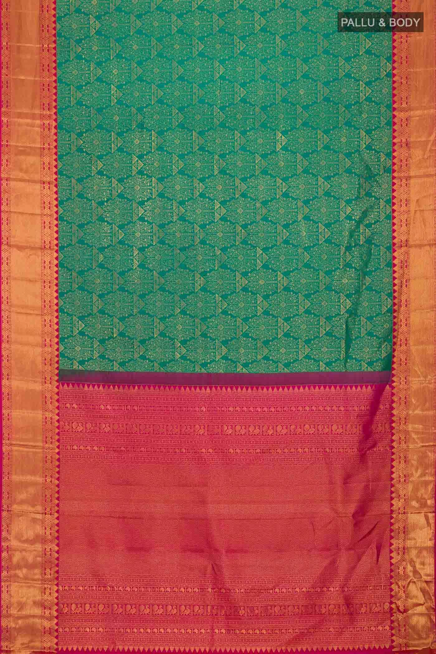 Green Kanchipuram Silk Saree - Image 4