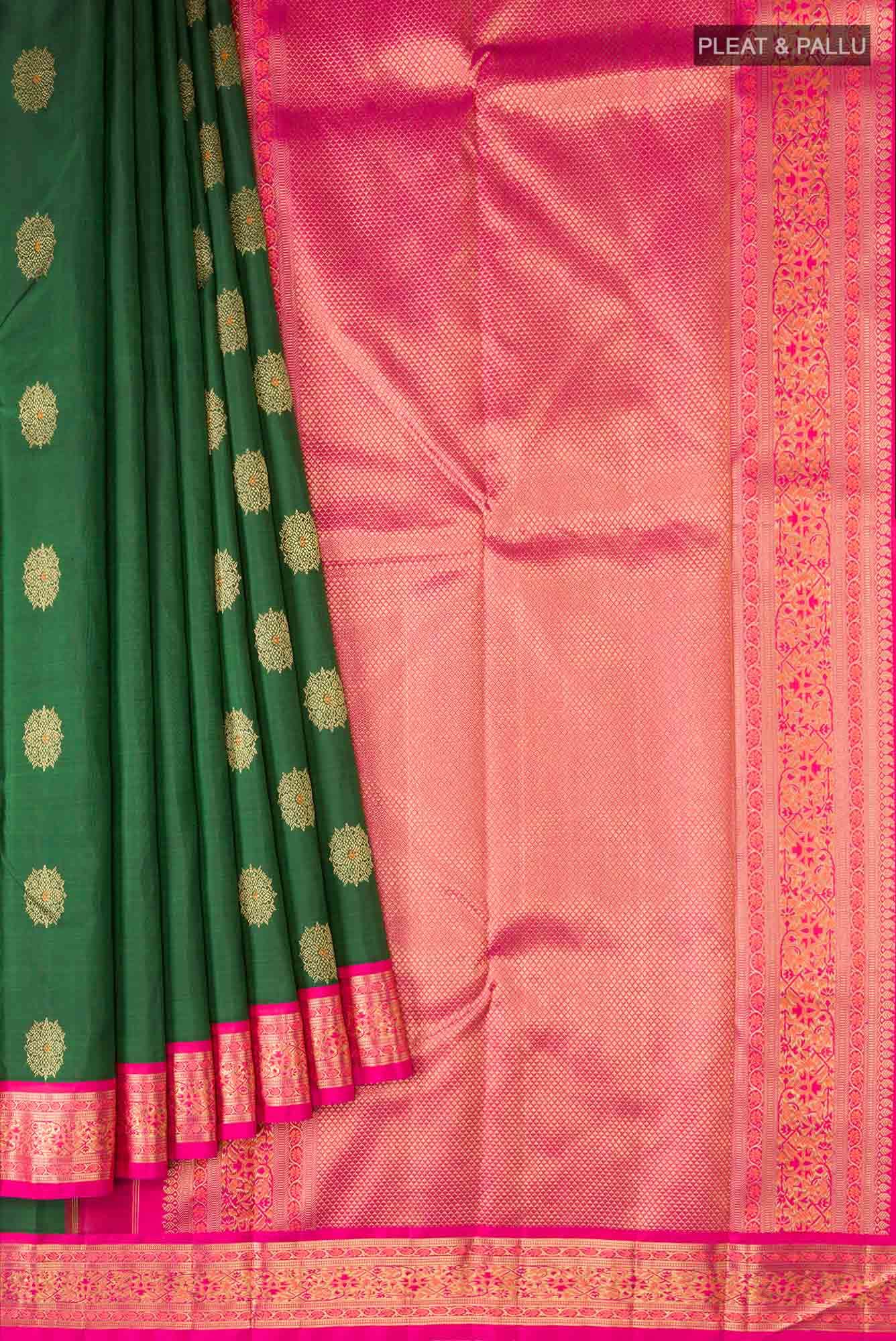 Pure Silk Pure Zari Green Kanchipuram Saree - Image 2