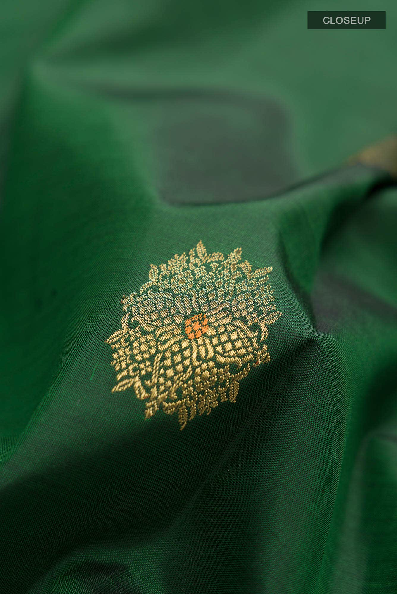 Pure Silk Pure Zari Green Kanchipuram Saree - Image 3