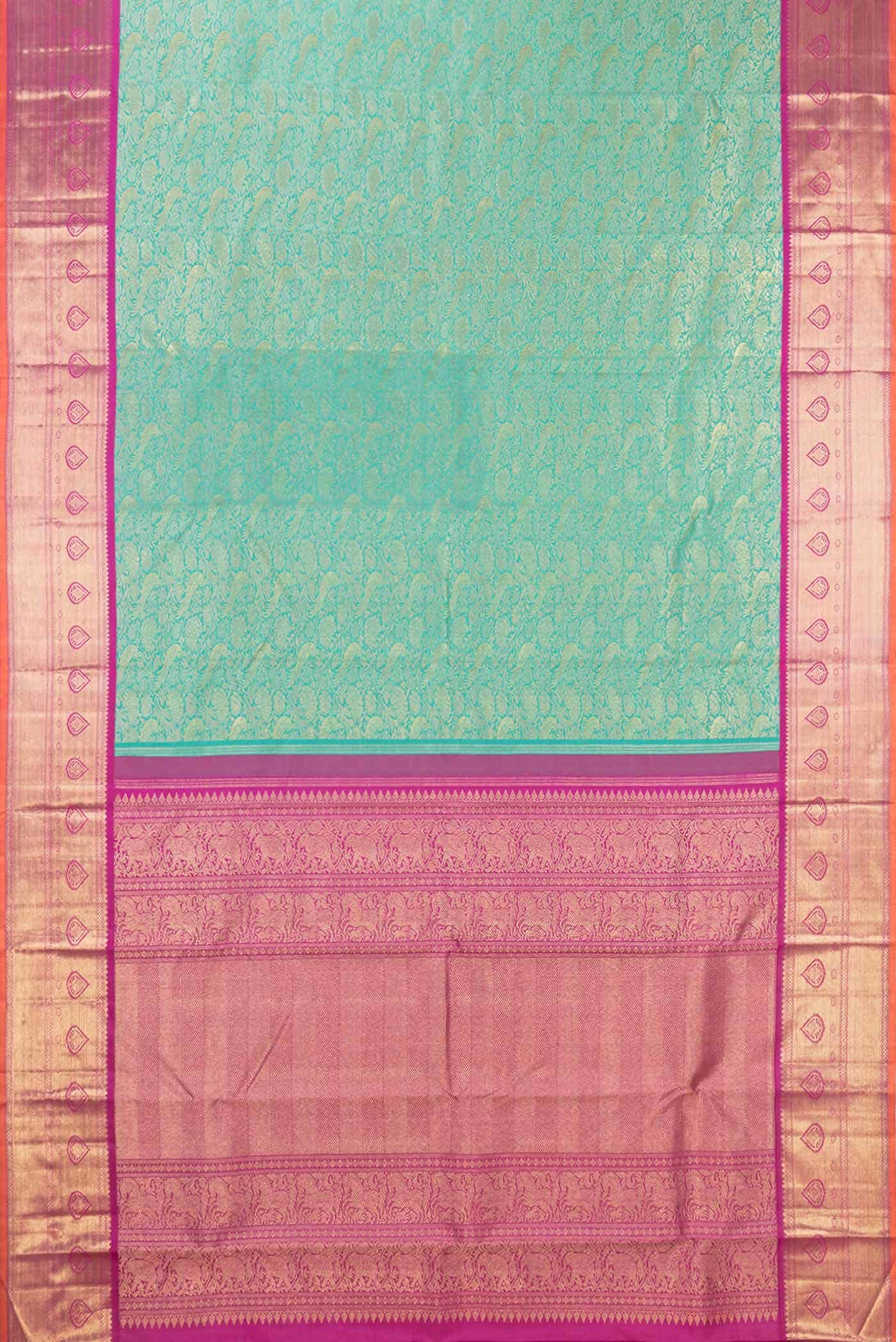 Pure Silk Pure Zari Green Kanjivaram Saree - Image 4