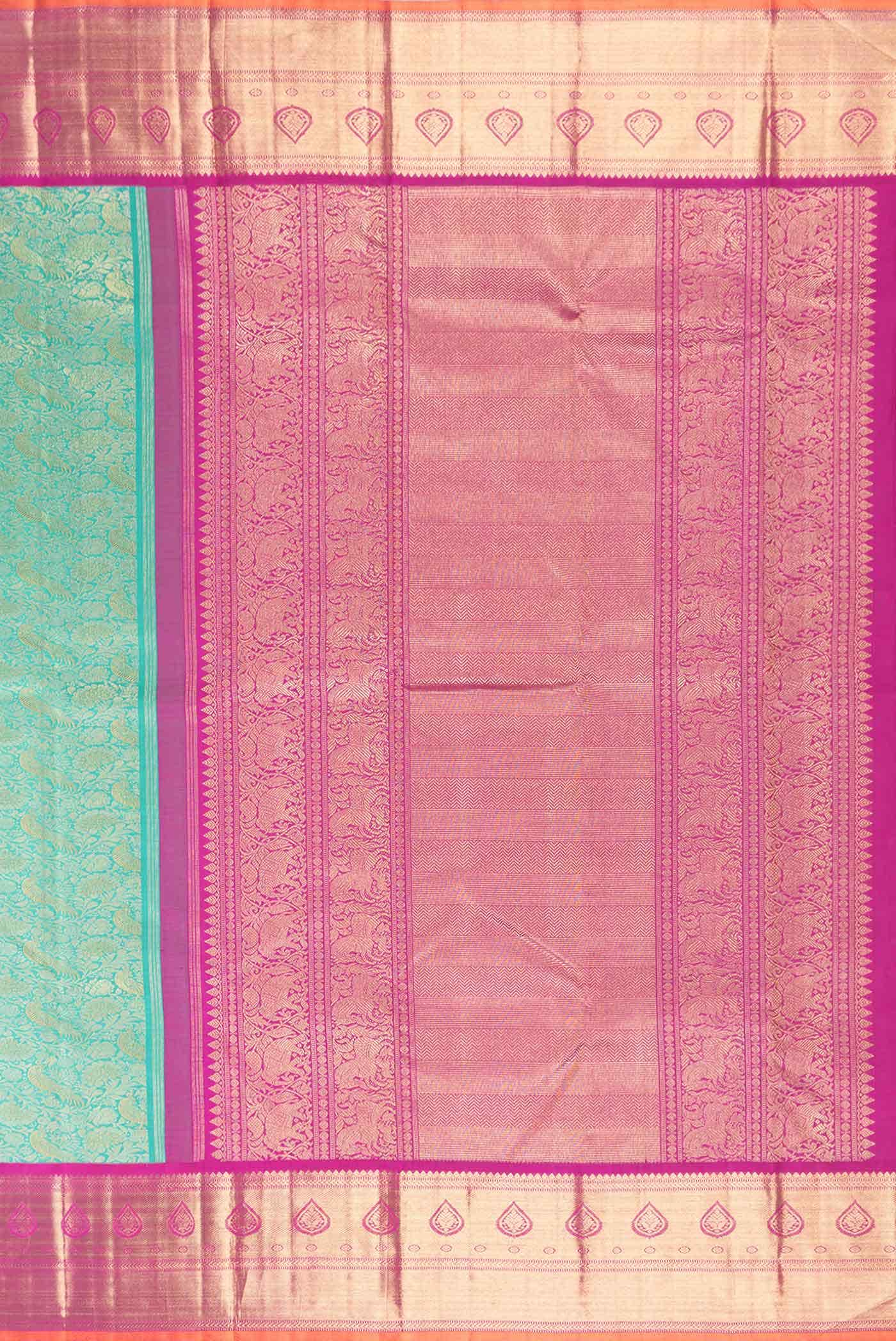 Pure Silk Pure Zari Green Kanjivaram Saree - Image 5