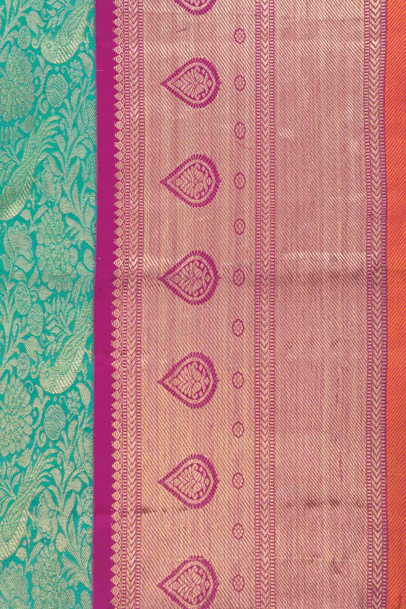 Pure Silk Pure Zari Green Kanjivaram Saree - Image 6