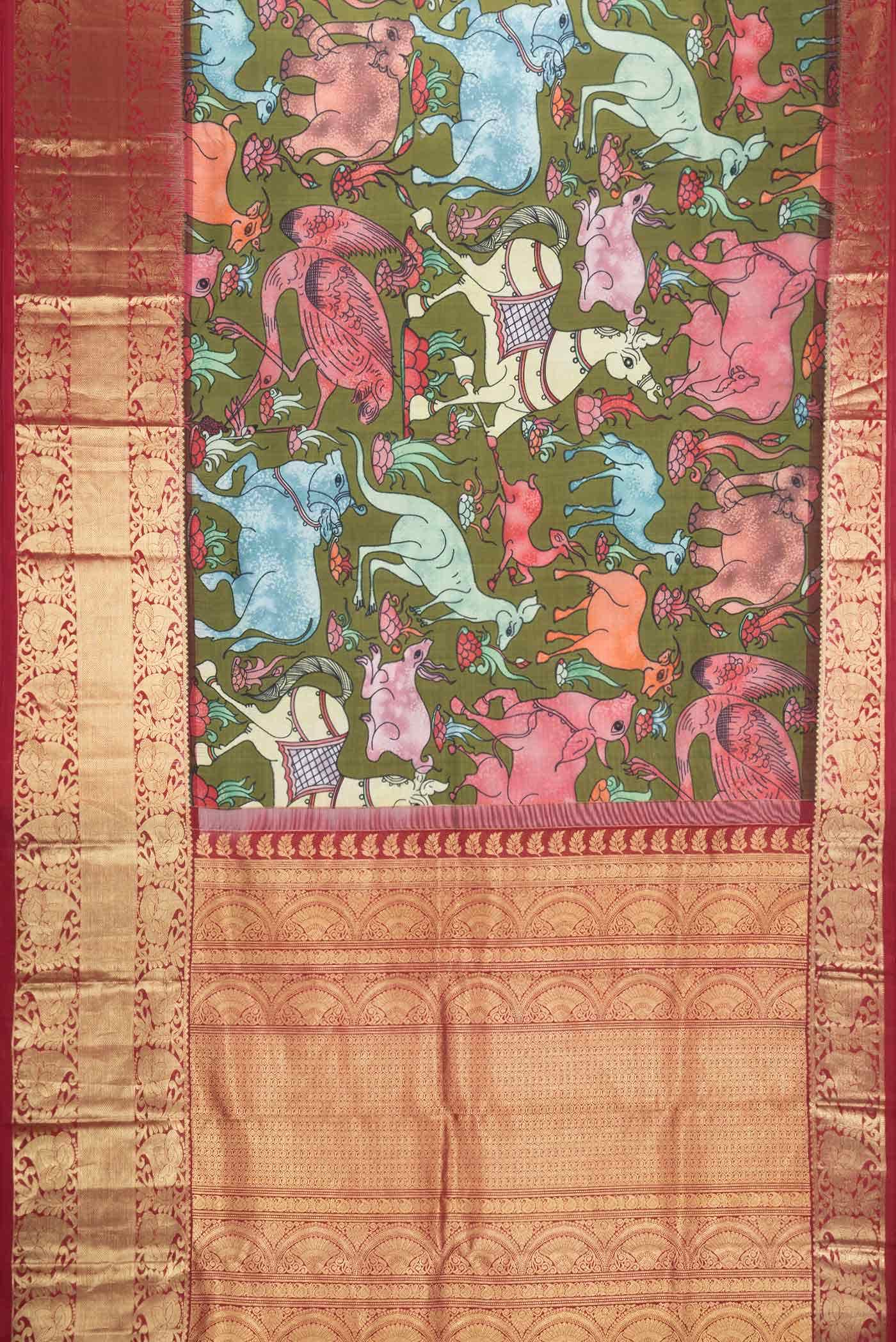 Green Kanchipuram Silk Saree - Image 4