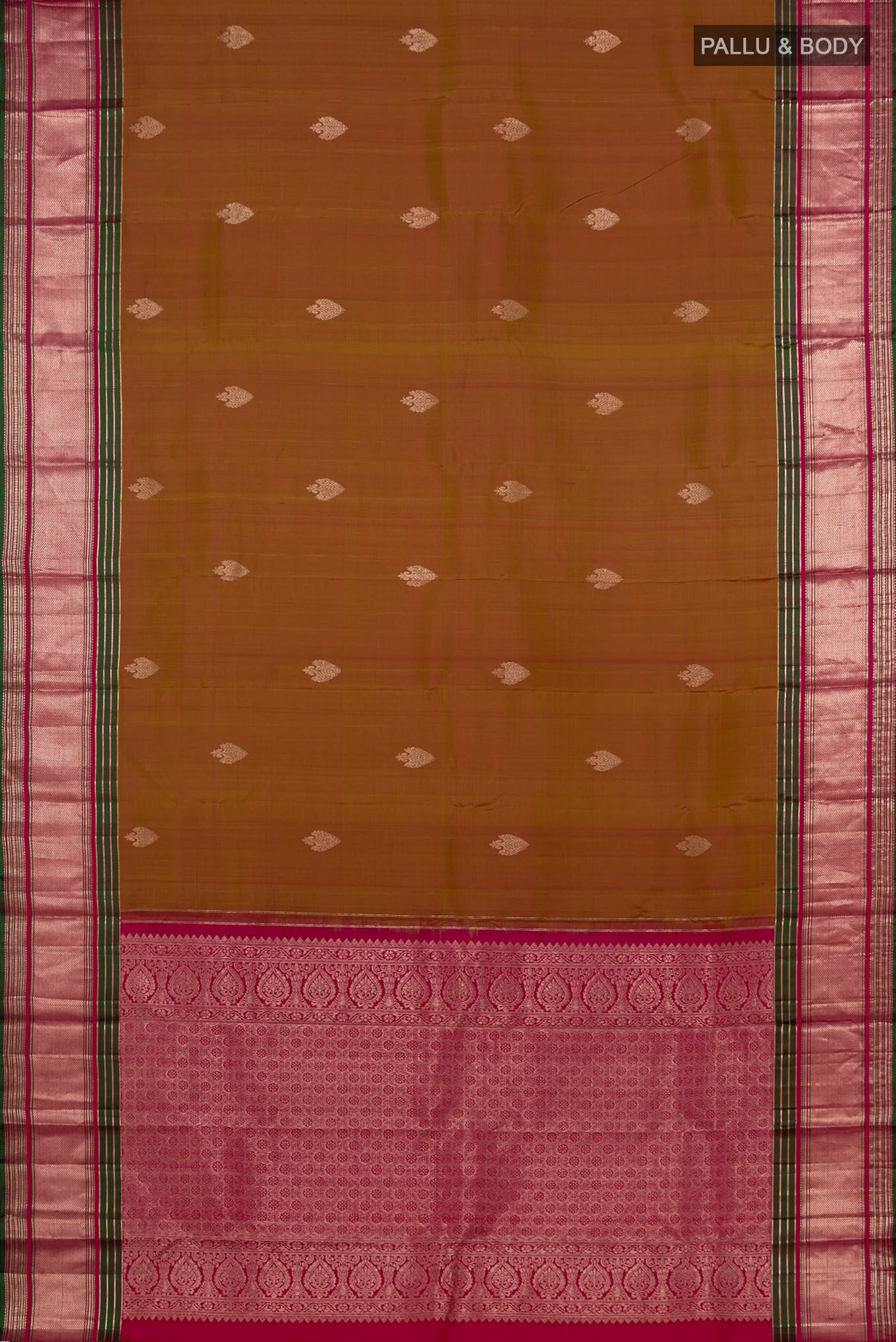Green with Pink Color Kanjivaram Silk Saree - Image 5
