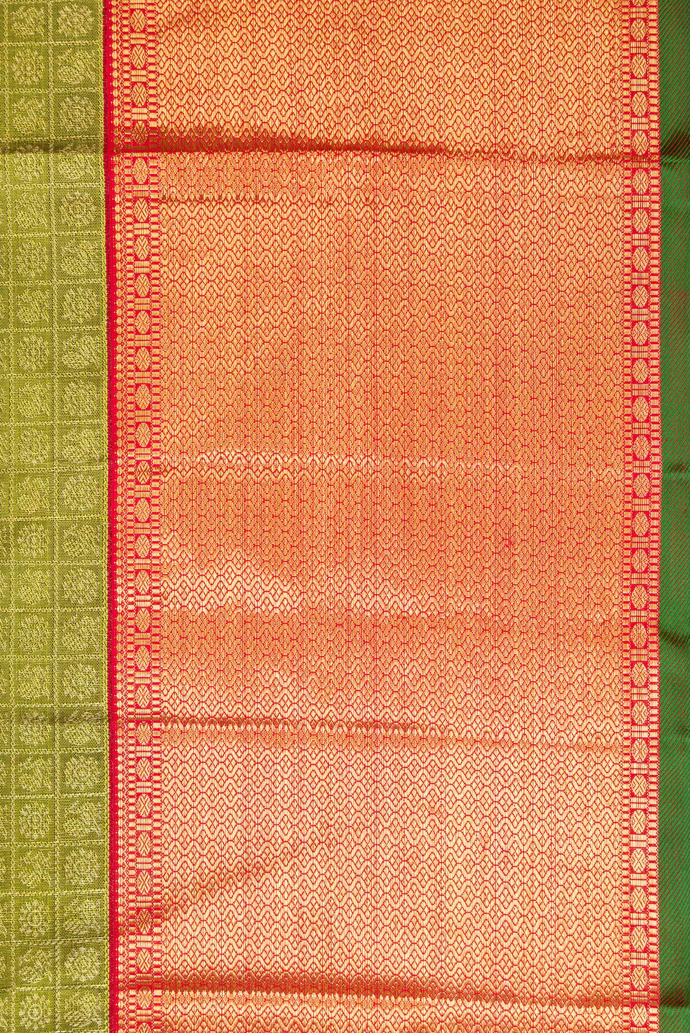 Pure Silk Pure Zari Green Kanjivaram Saree - Image 3