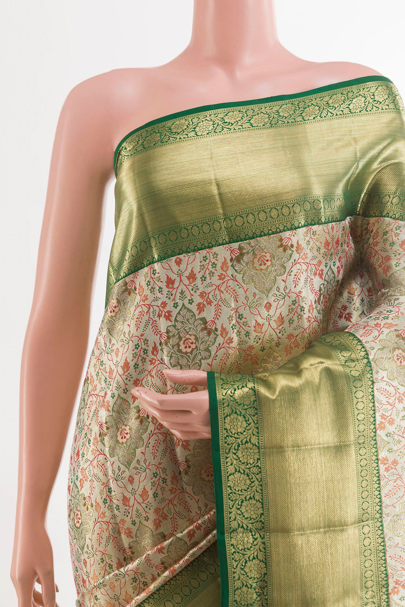 Light Green with Gold Color Kanjivaram Tissue Silk Saree - Image 2