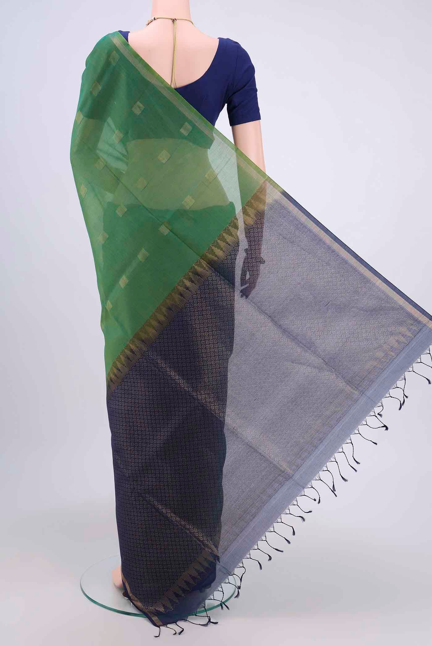 Green Silk Cotton Saree - Image 3