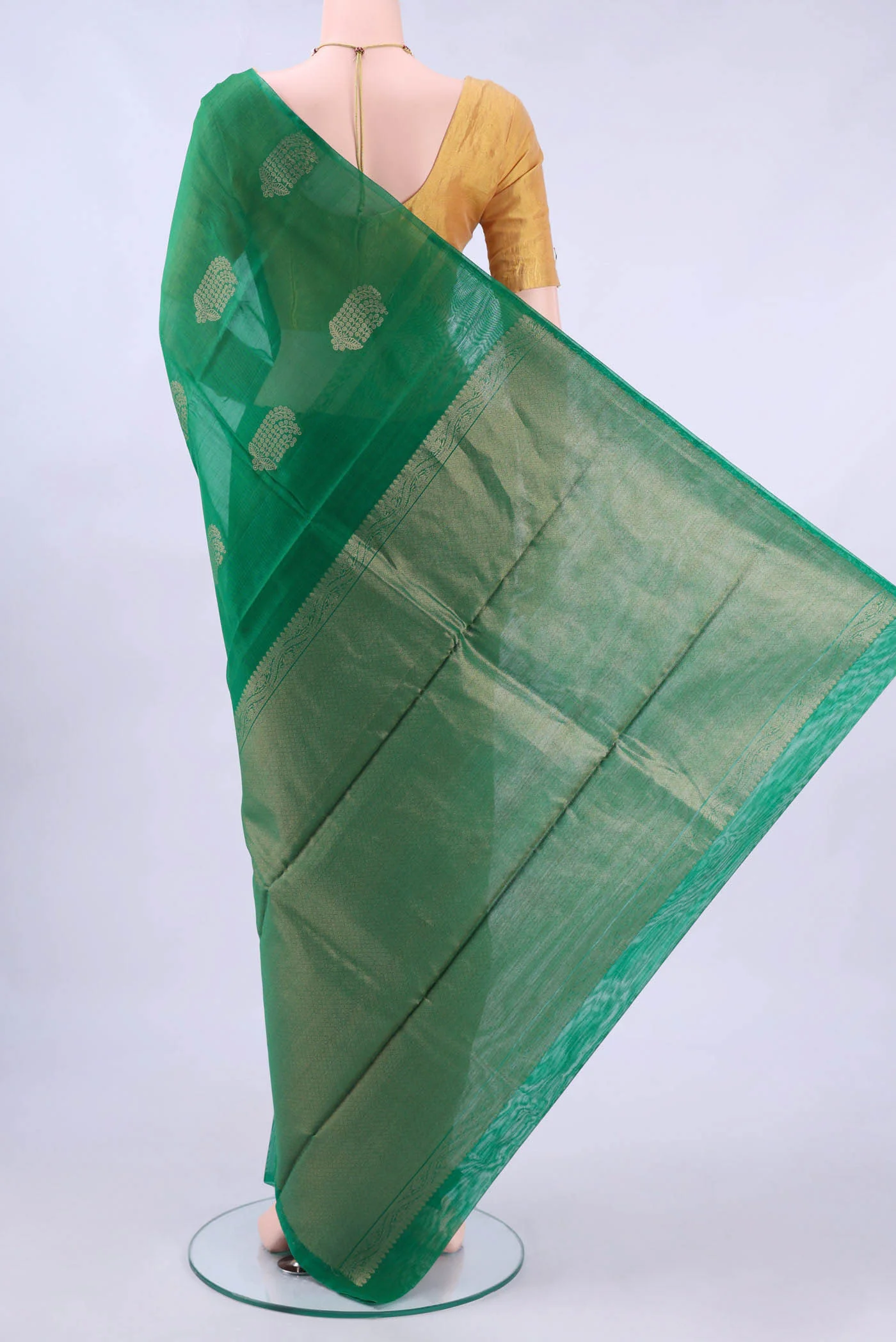 Green Kora Cotton Saree - Image 3