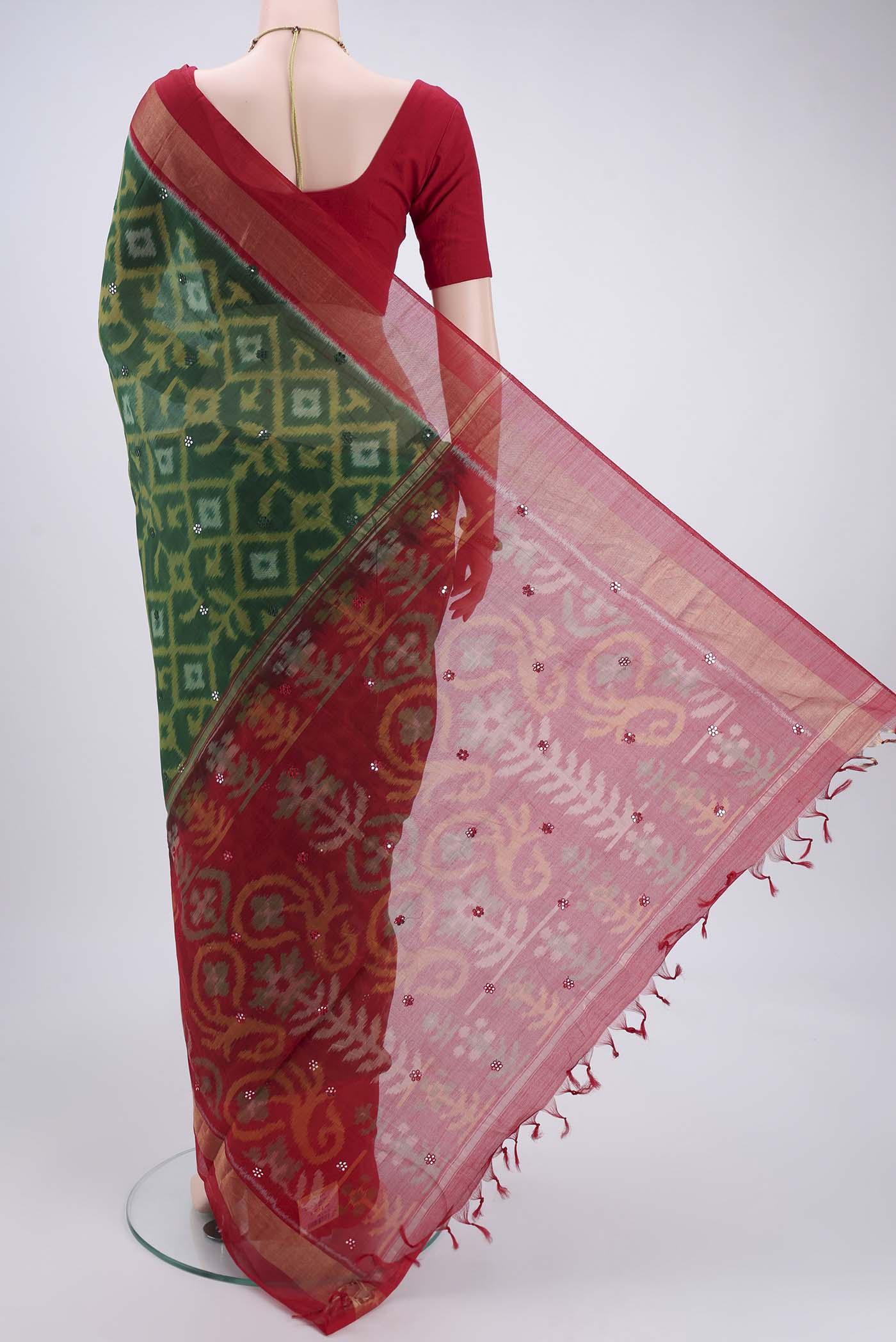 Bottle Green Silk Cotton Saree - Image 3
