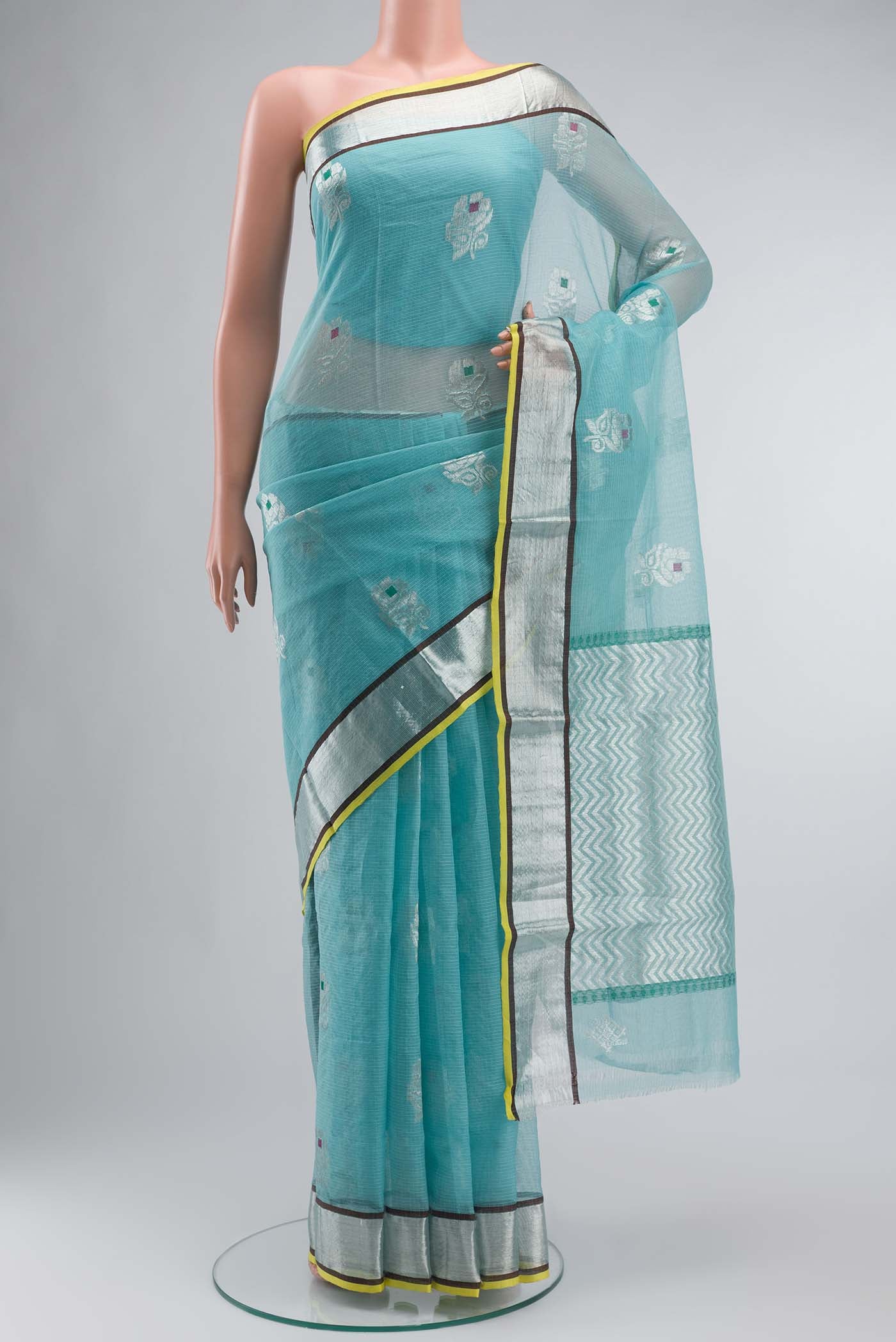 Pure Silk Pure Zari Sky Blue Kota Saree