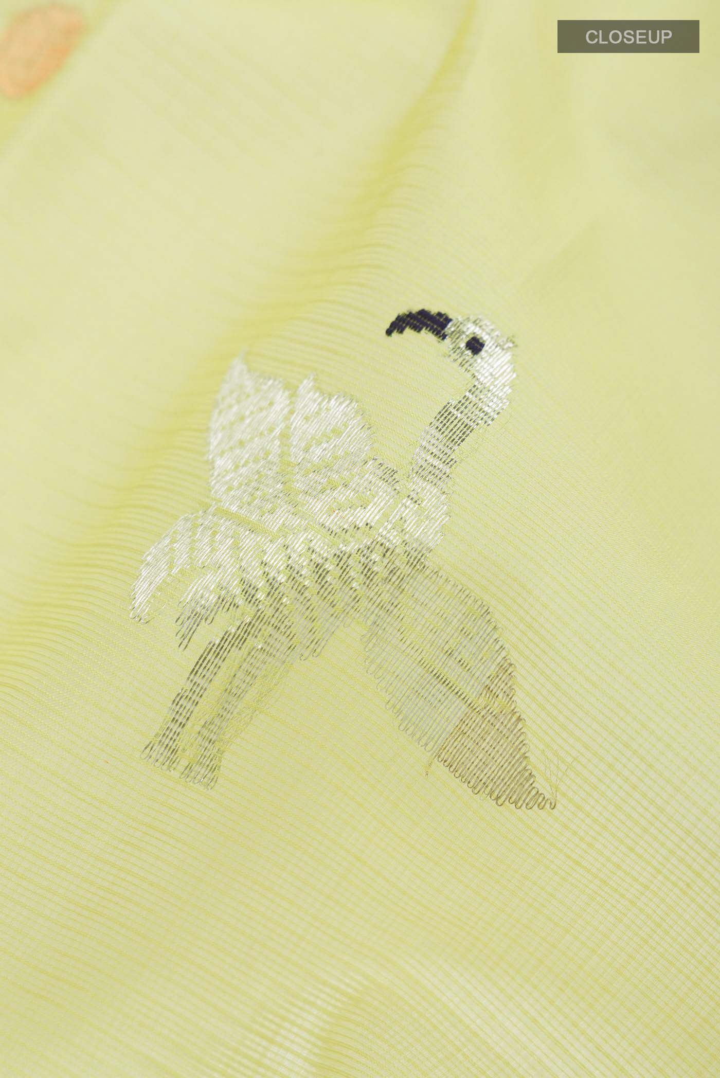 Pure Silk Pure Zari Lemon Yellow Kota Saree - Image 2