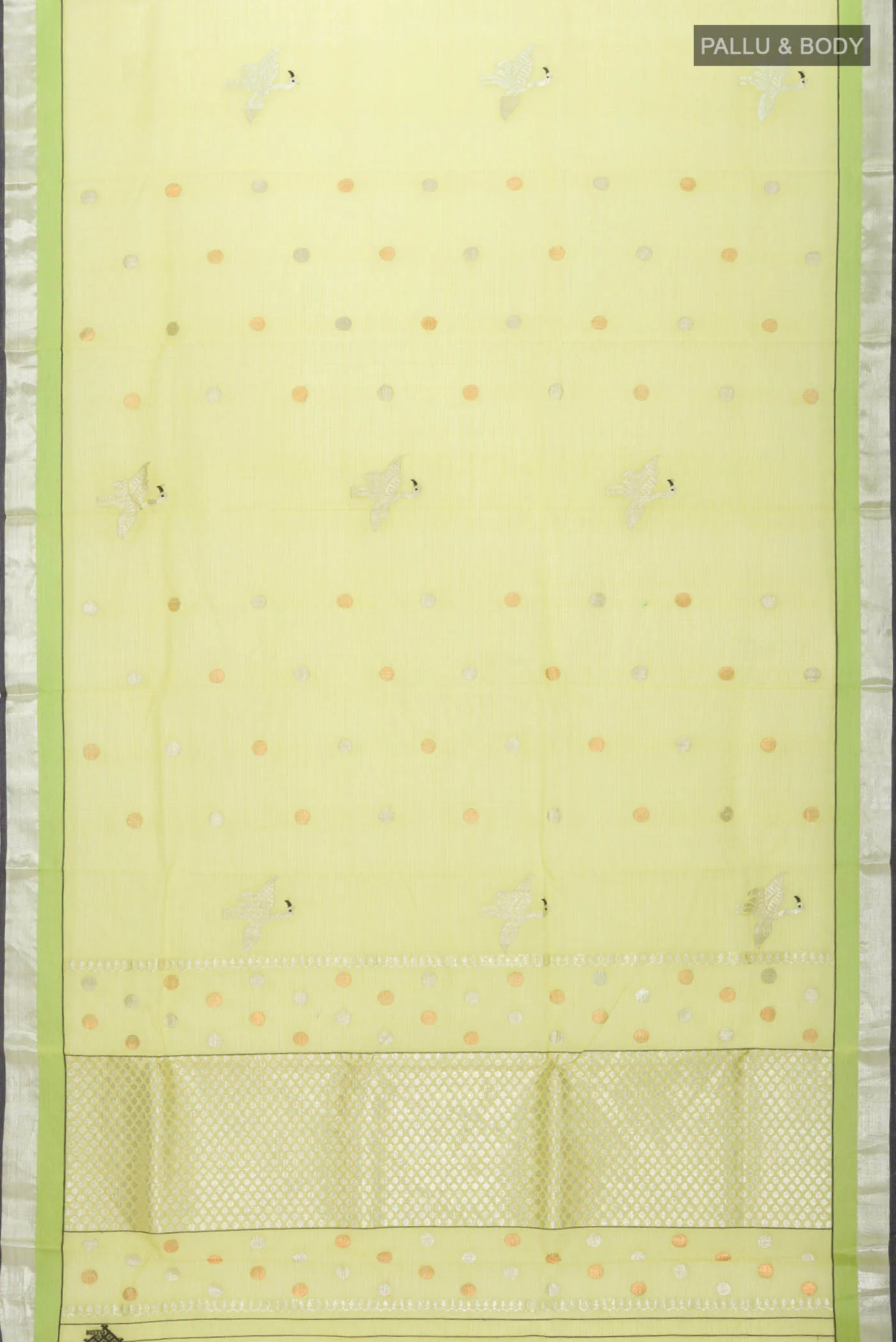 Pure Silk Pure Zari Lemon Yellow Kota Saree - Image 6