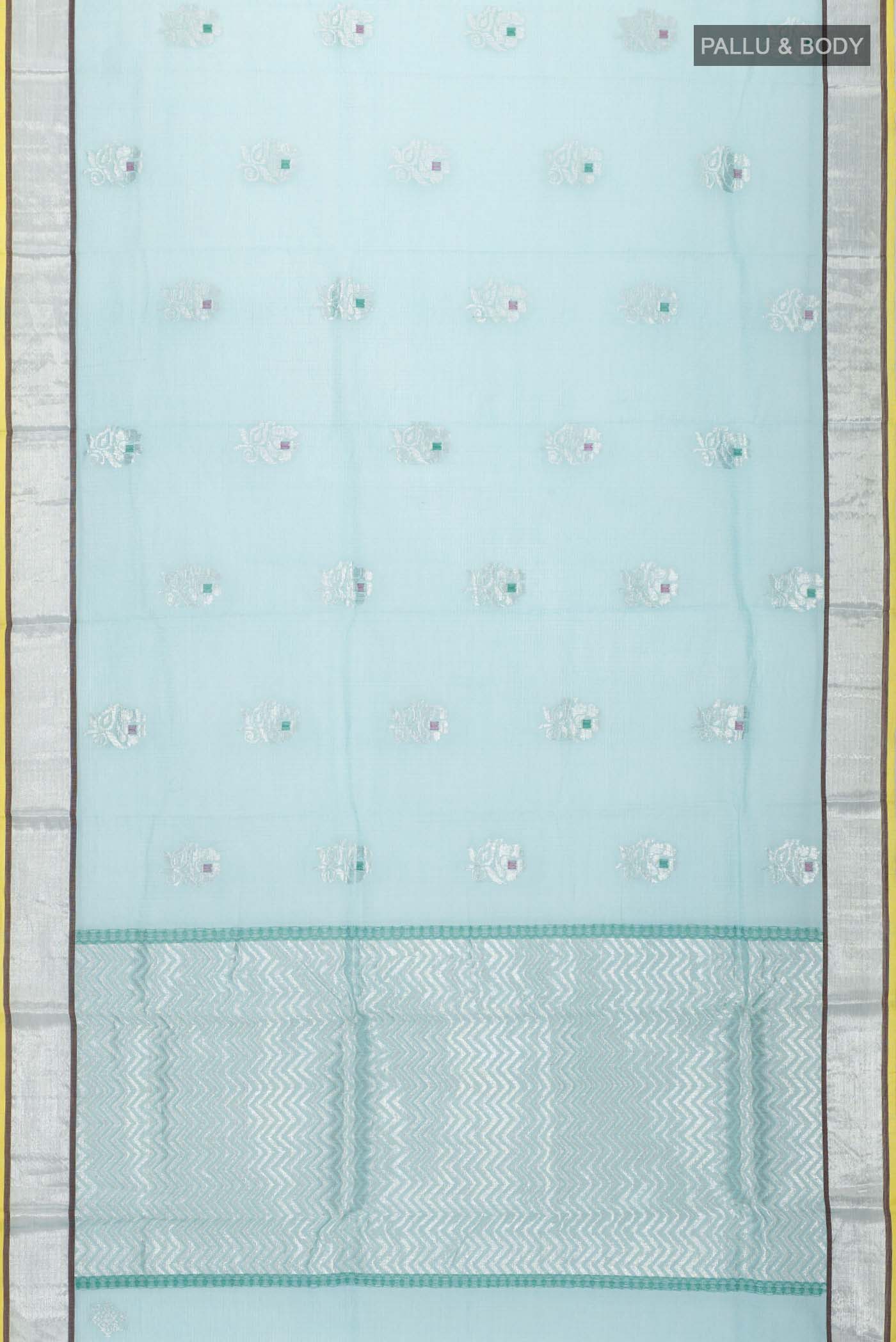 Pure Silk Pure Zari Sky Blue Kota Saree - Image 6