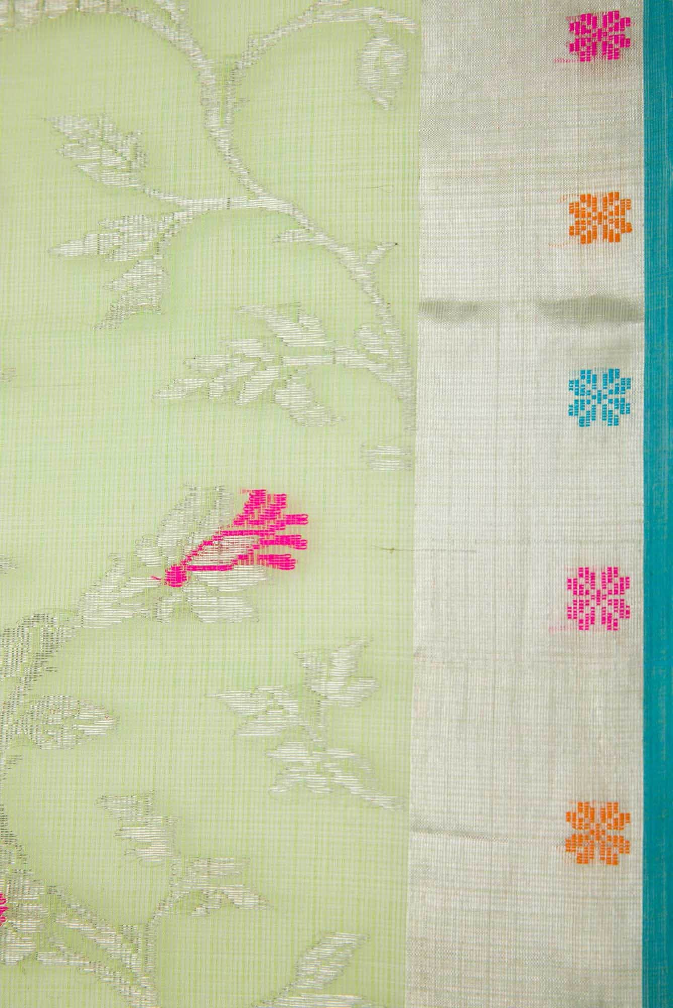 Pure Silk Pure Zari Green Dual Tone Kota Saree - Image 5