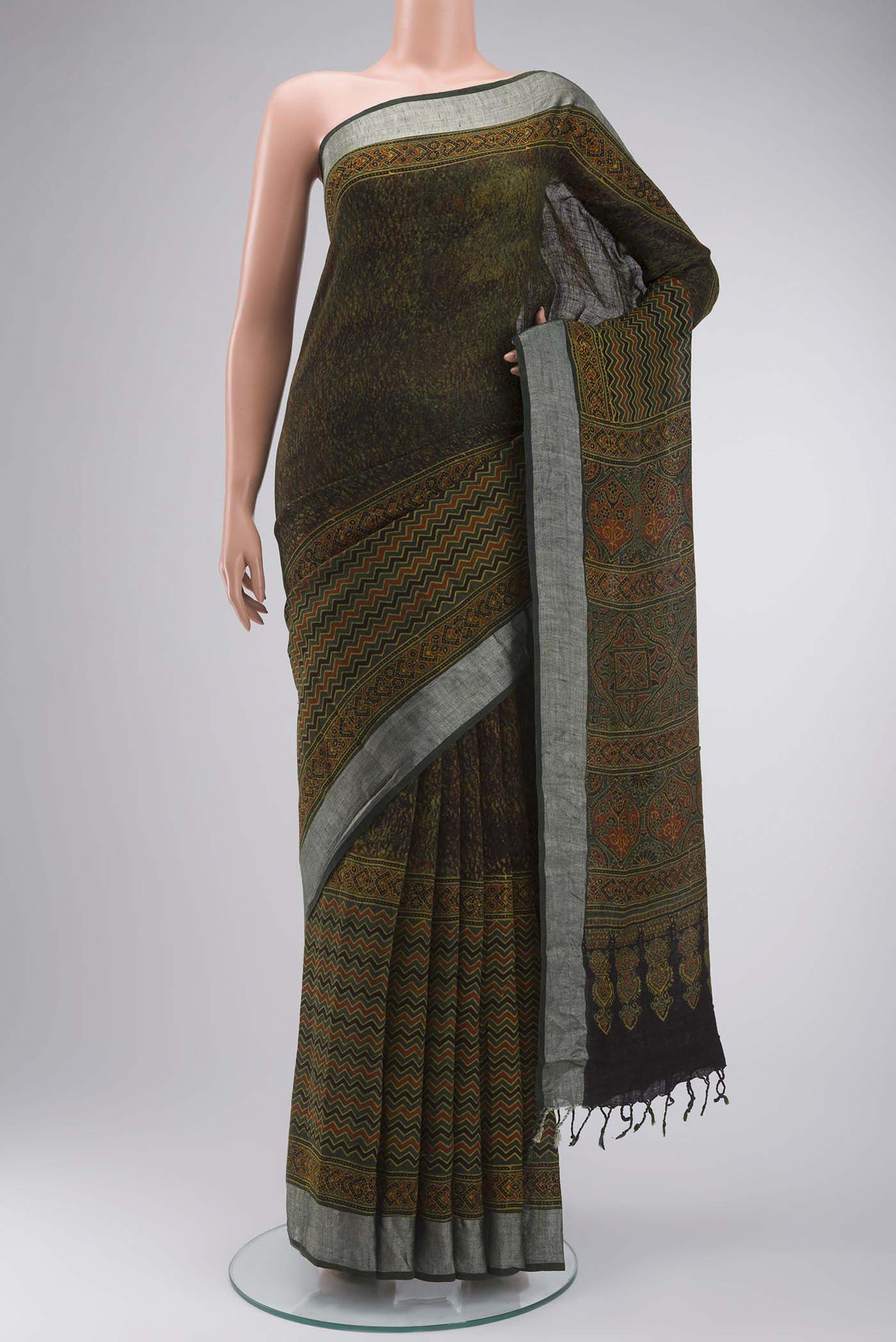 Green Linen Saree