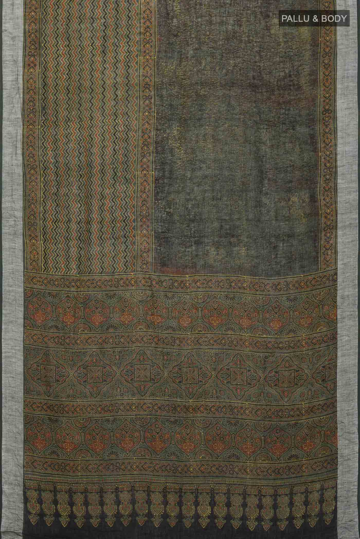 Green Linen Saree - Image 5