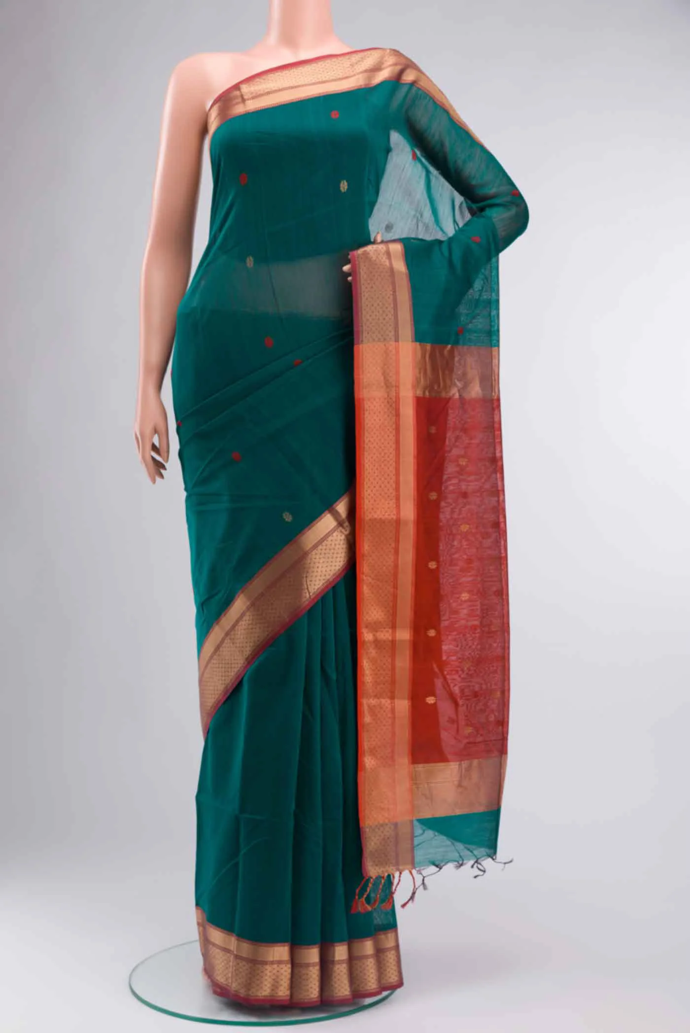 Green Maheshwari Silk Cotton Saree