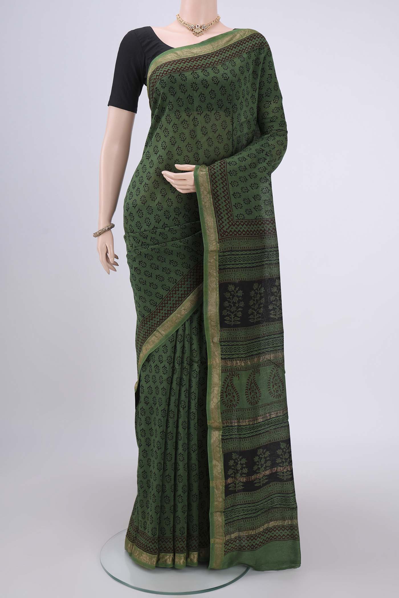 Green Maheshwari Silk Cotton Saree