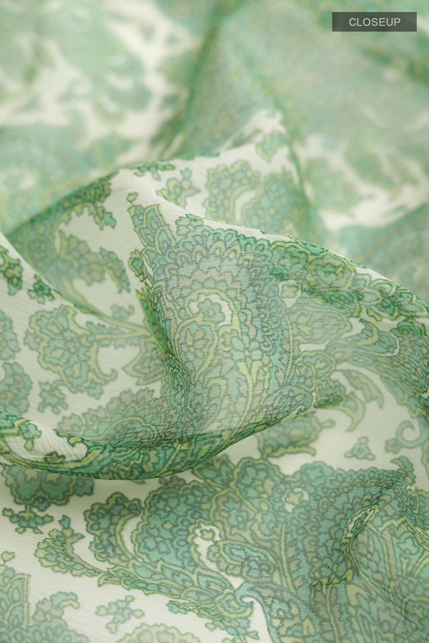 Green Mysore Chiffon Saree - Image 2