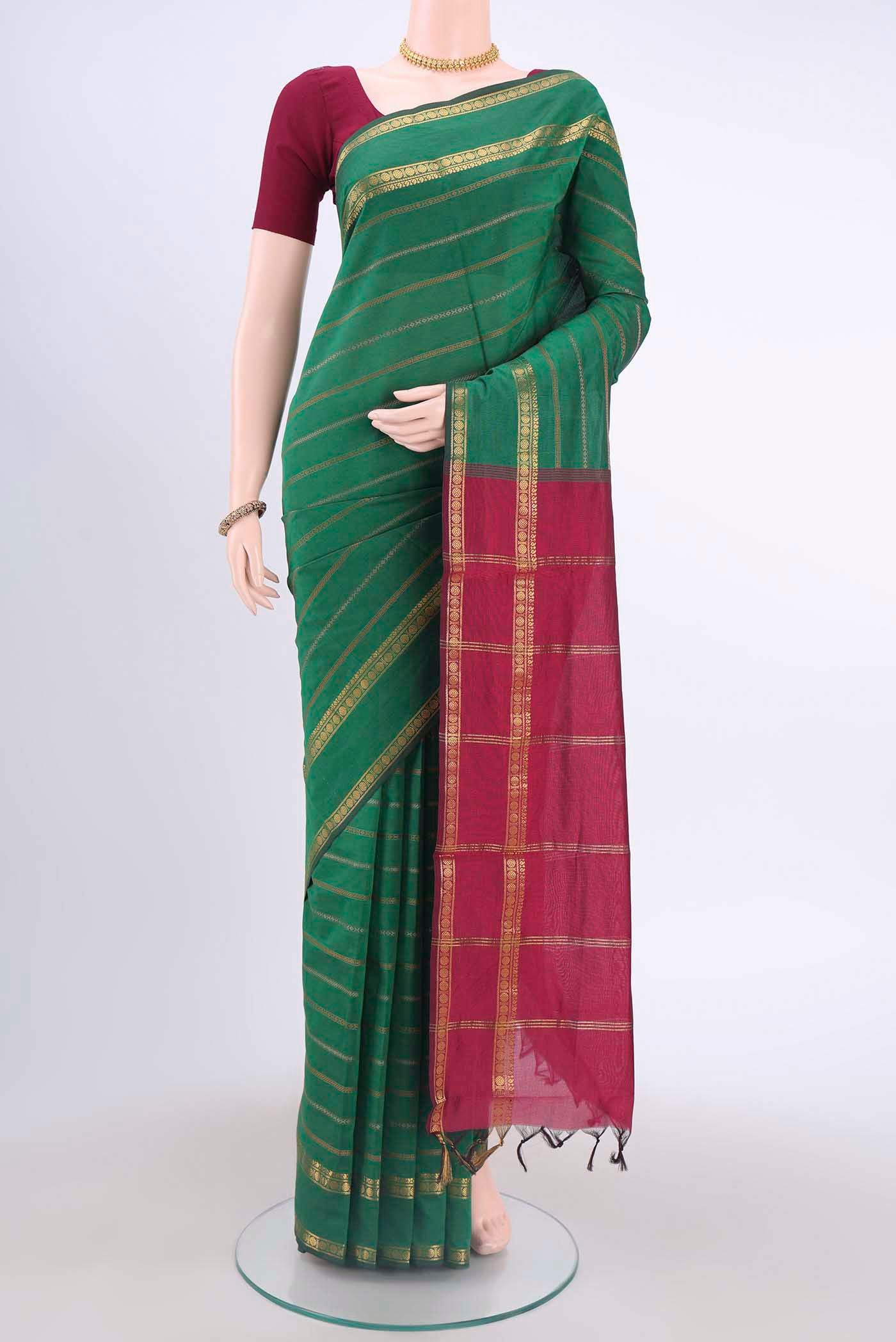 Green Blended Poly Cotton Saree