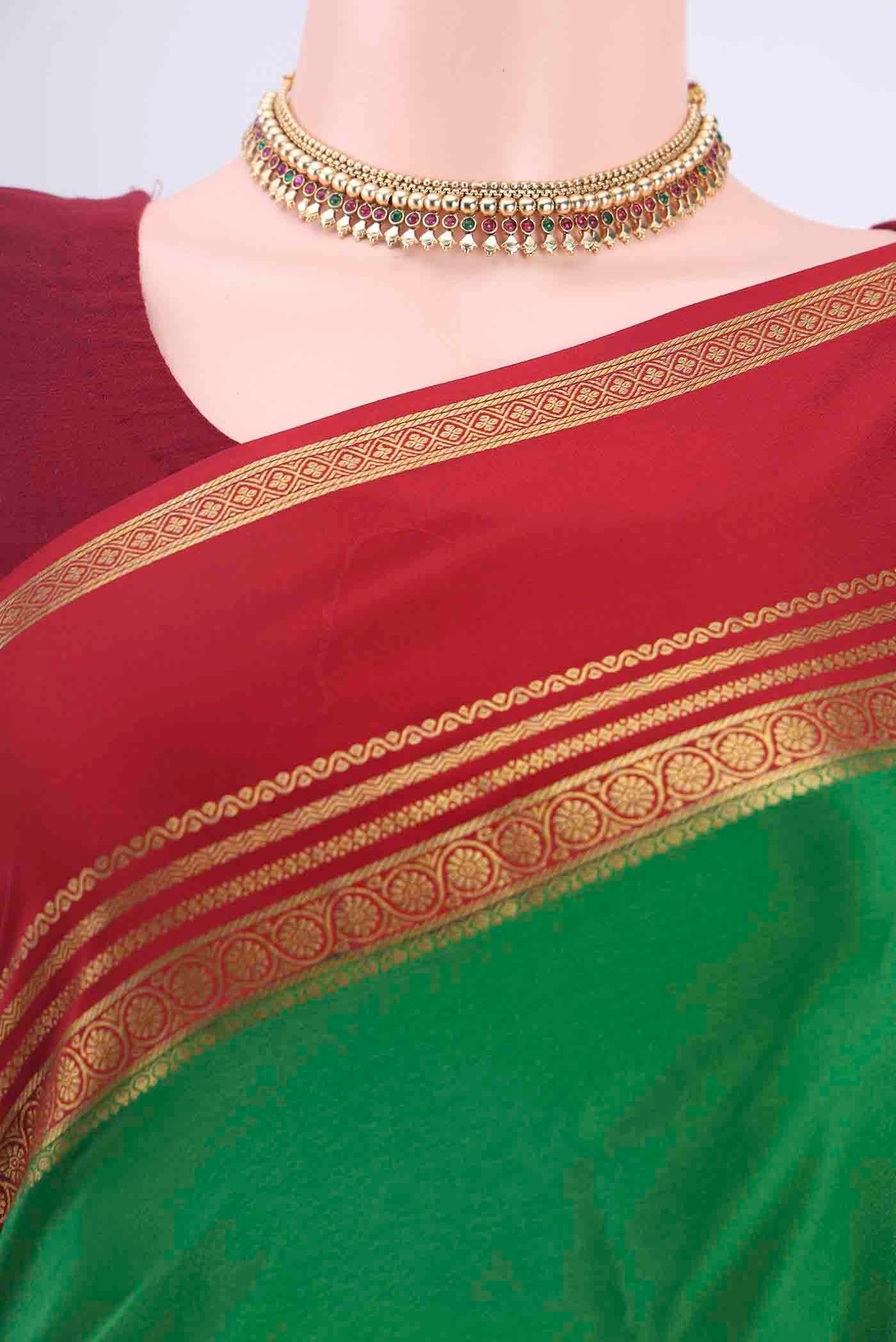 Green Mysore Crepe Saree - Image 2