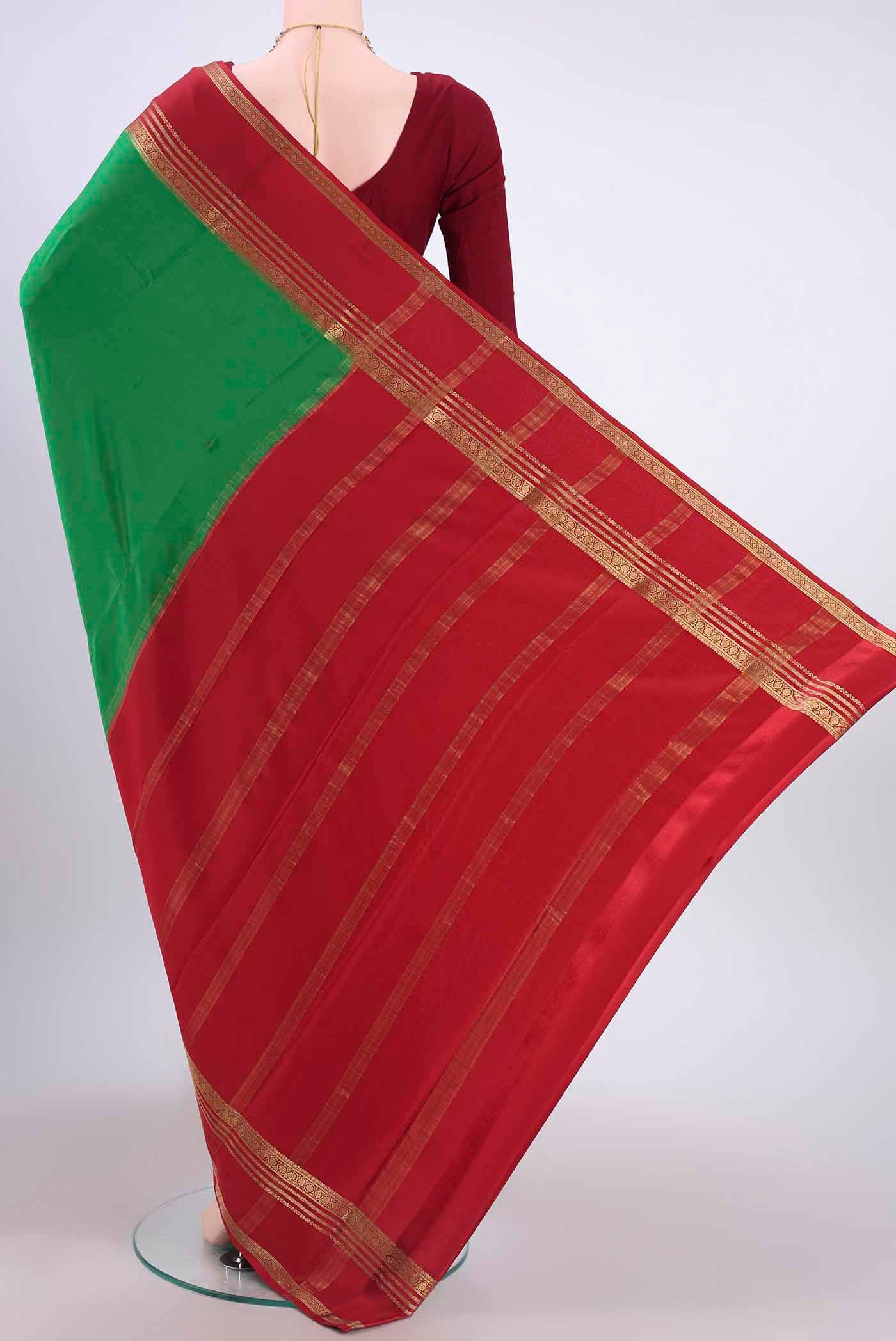 Green Mysore Crepe Saree - Image 3