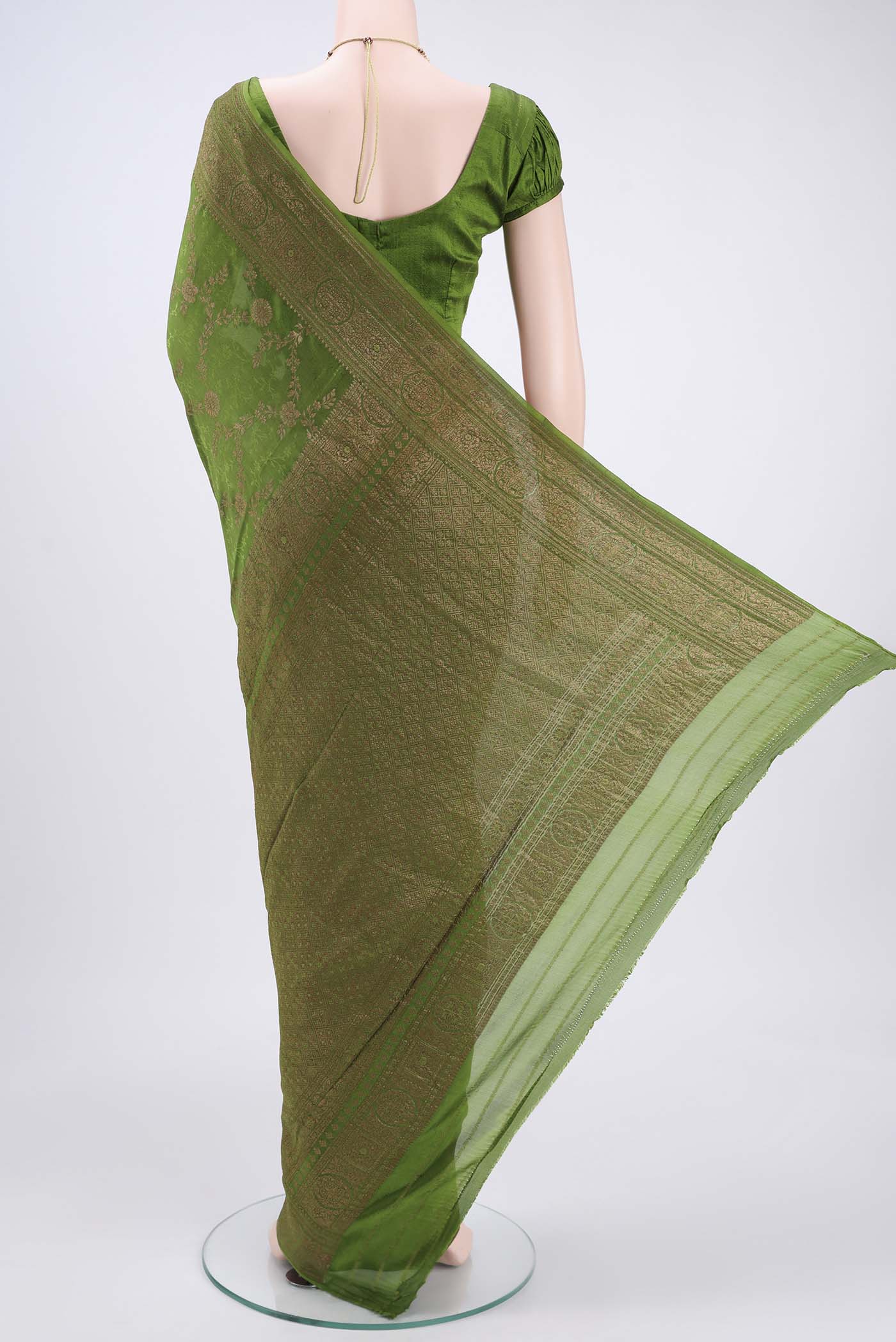 Green Banarasi Georgette Saree - Image 3