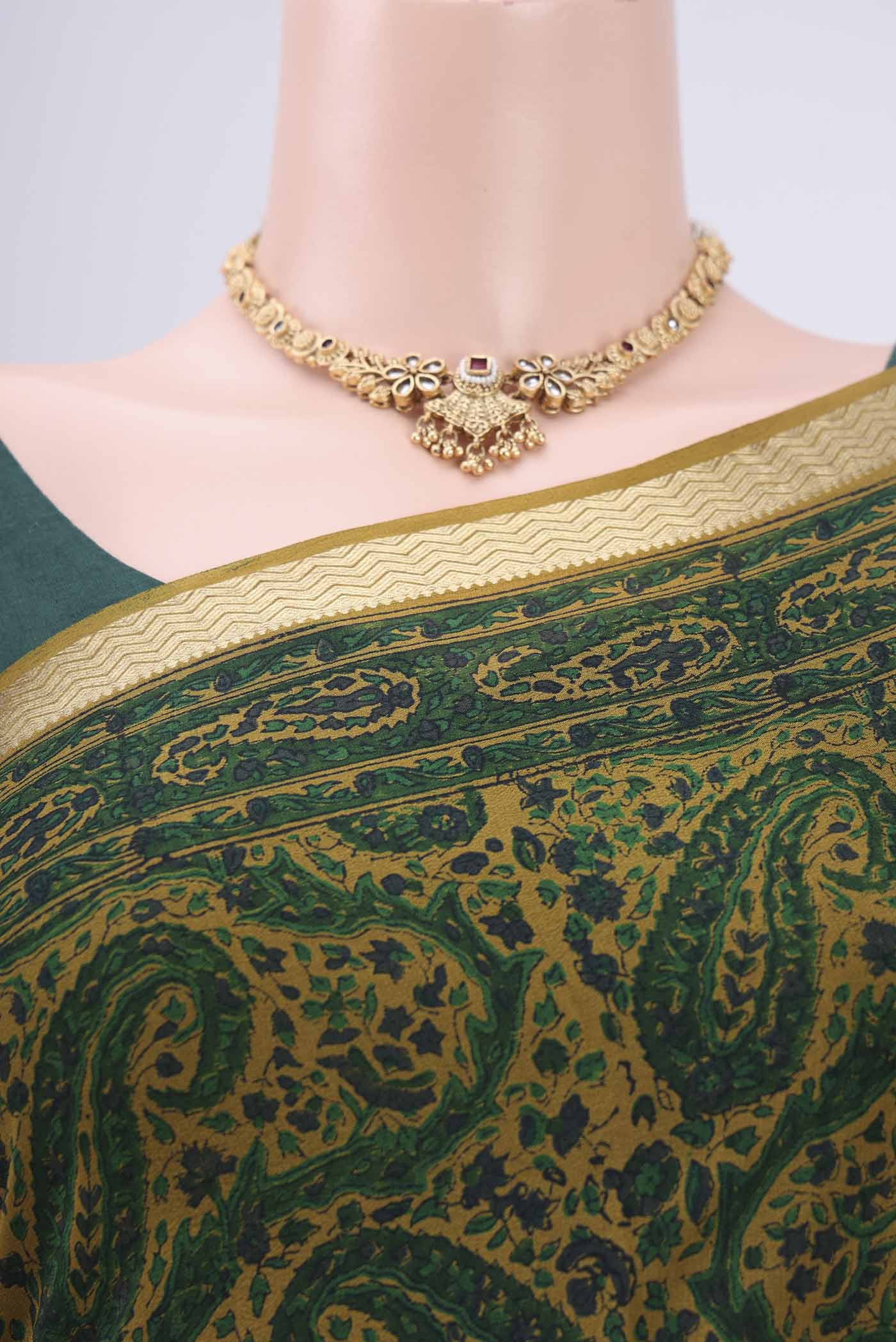 Green Mysore Crepe Saree - Image 2