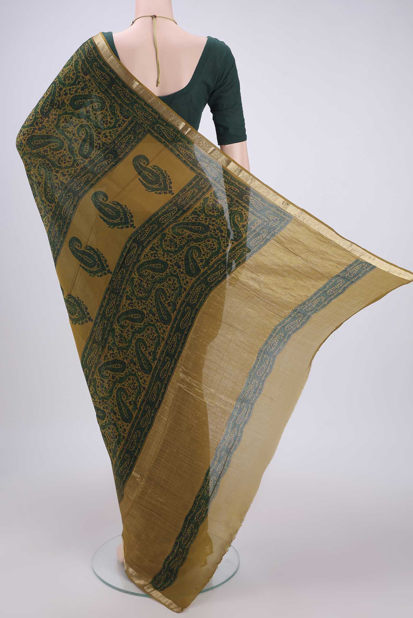 Green Mysore Crepe Saree - Image 3