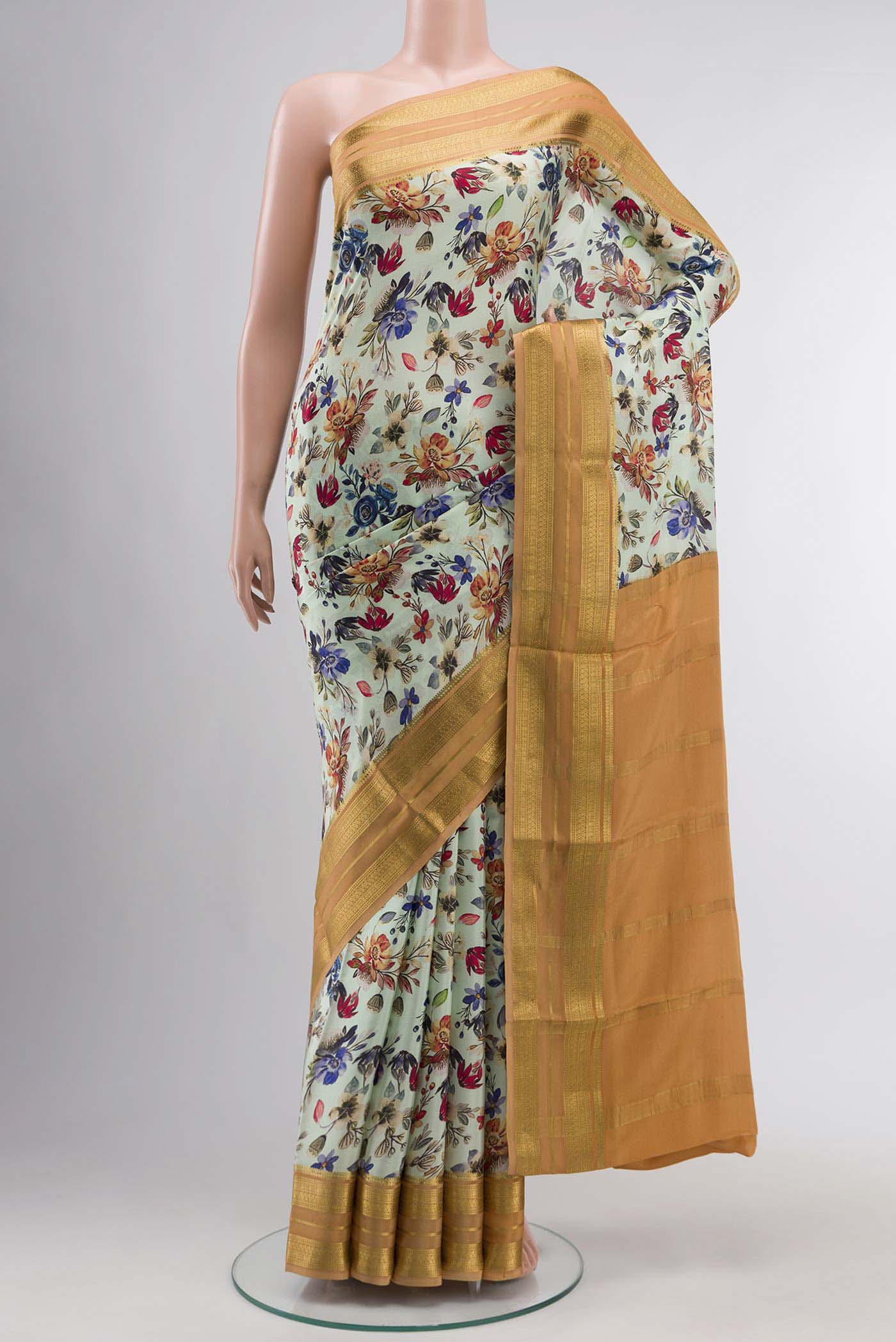 Green Mysore Crepe Saree