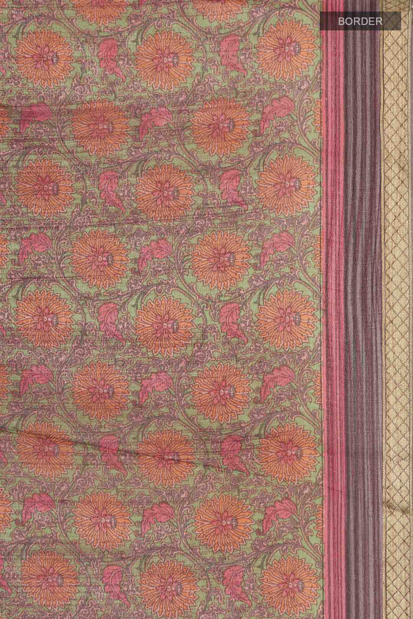 Green Mysore Crepe Saree - Image 3