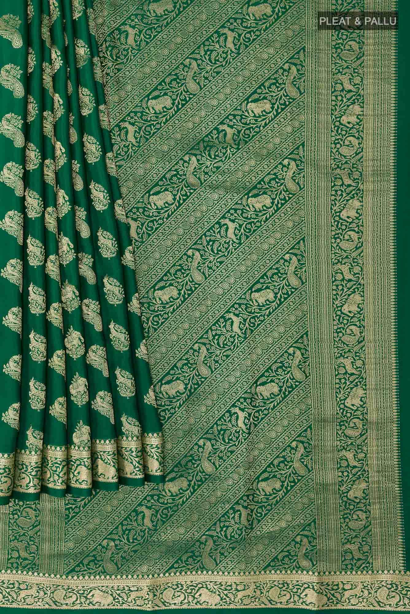 Green Mysore Crepe Saree - Image 2