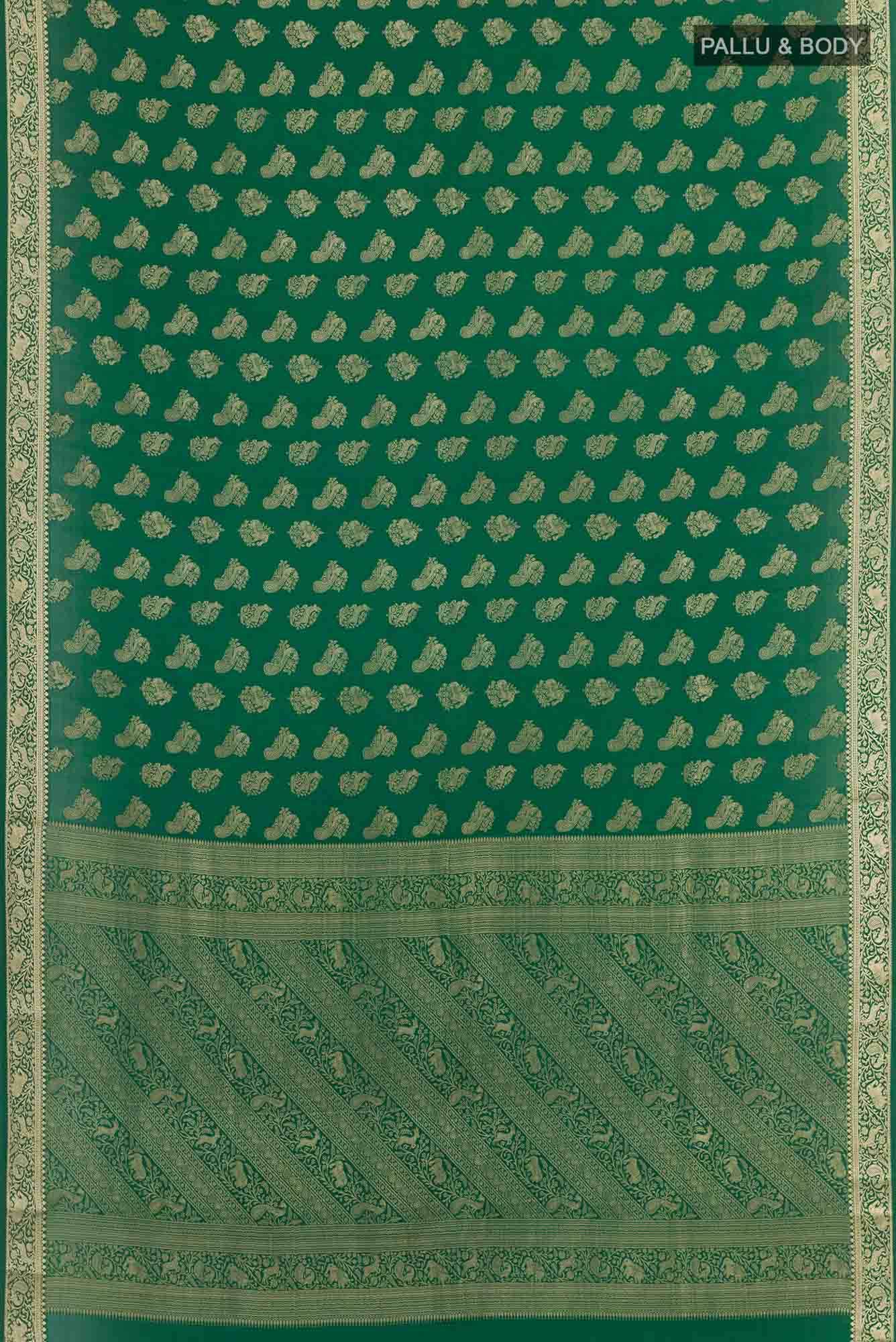 Green Mysore Crepe Saree - Image 4