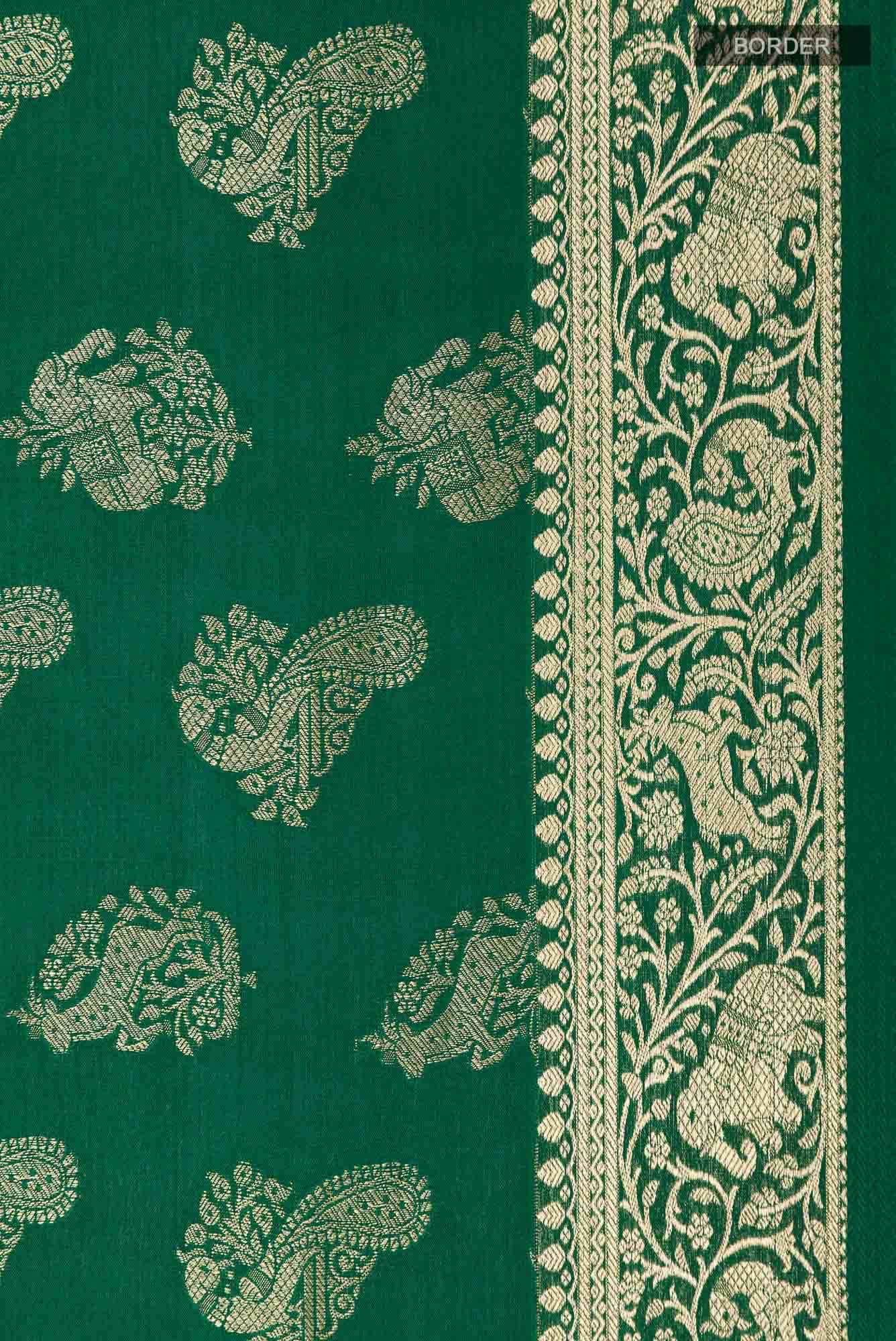 Green Mysore Crepe Saree - Image 5