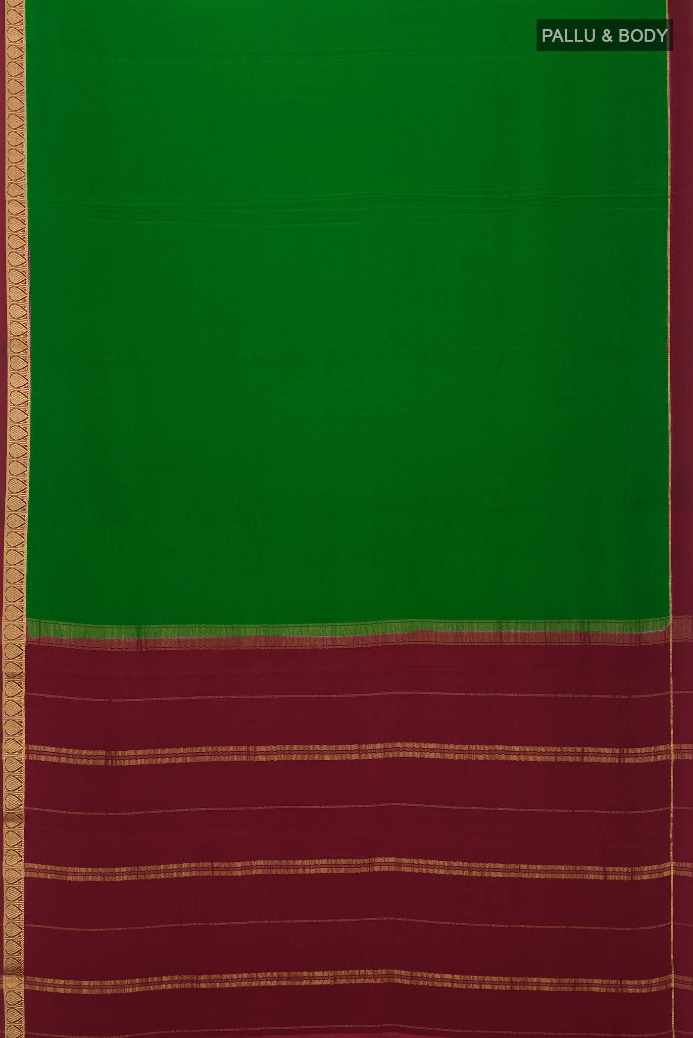 Pure Silk Pure Zari Green Mysore Crepe Saree - Image 4