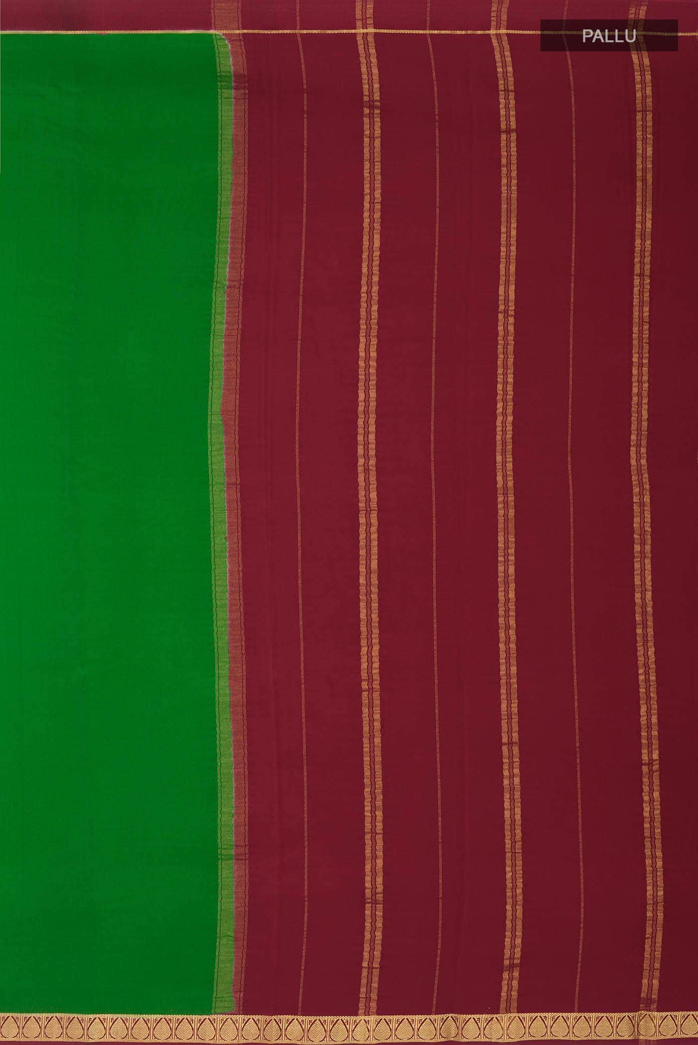 Pure Silk Pure Zari Green Mysore Crepe Saree - Image 5