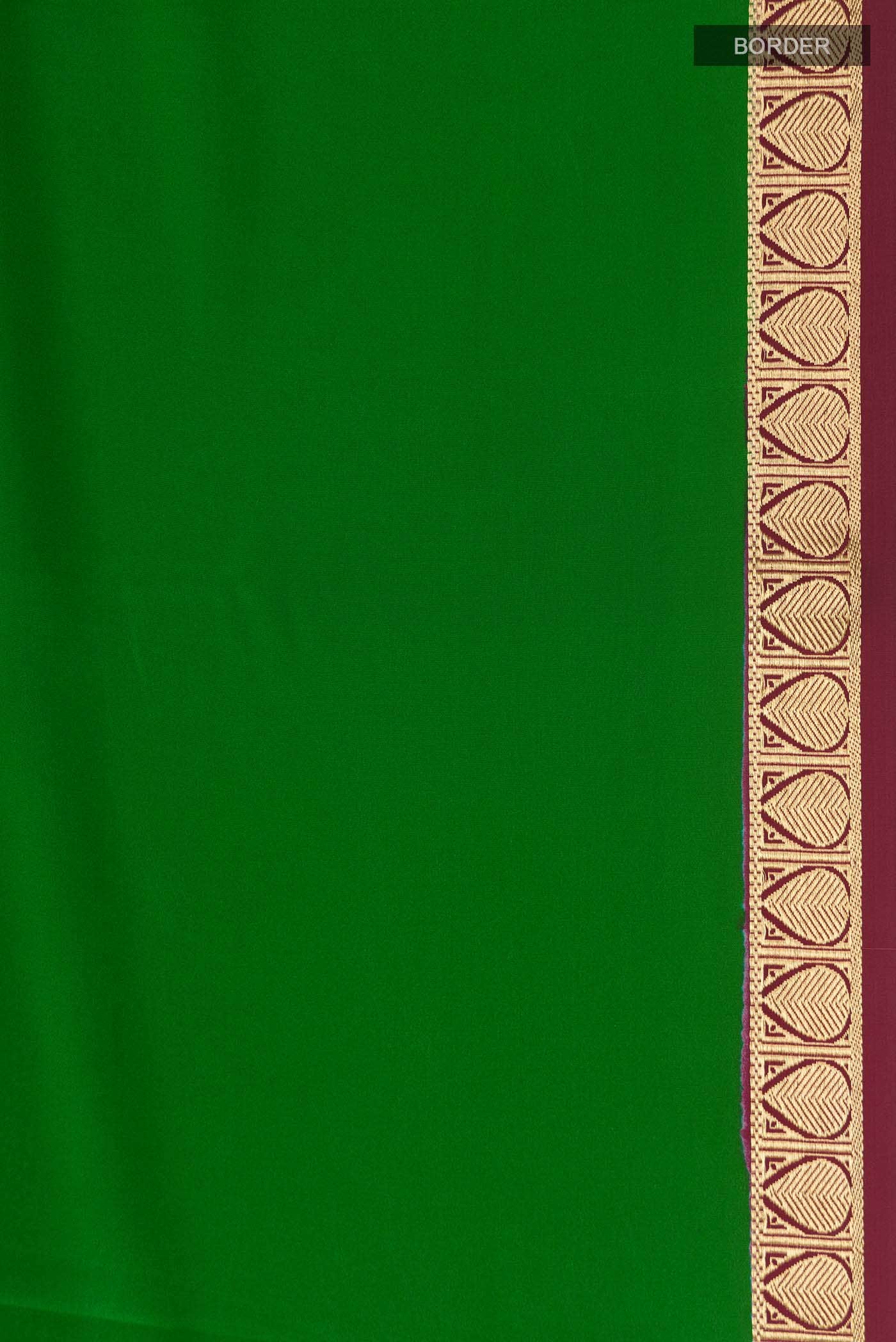Pure Silk Pure Zari Green Mysore Crepe Saree - Image 6
