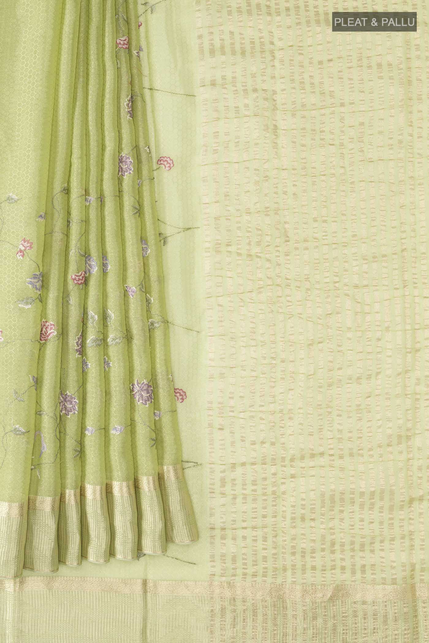Green Mysore Georgette Saree - Image 4