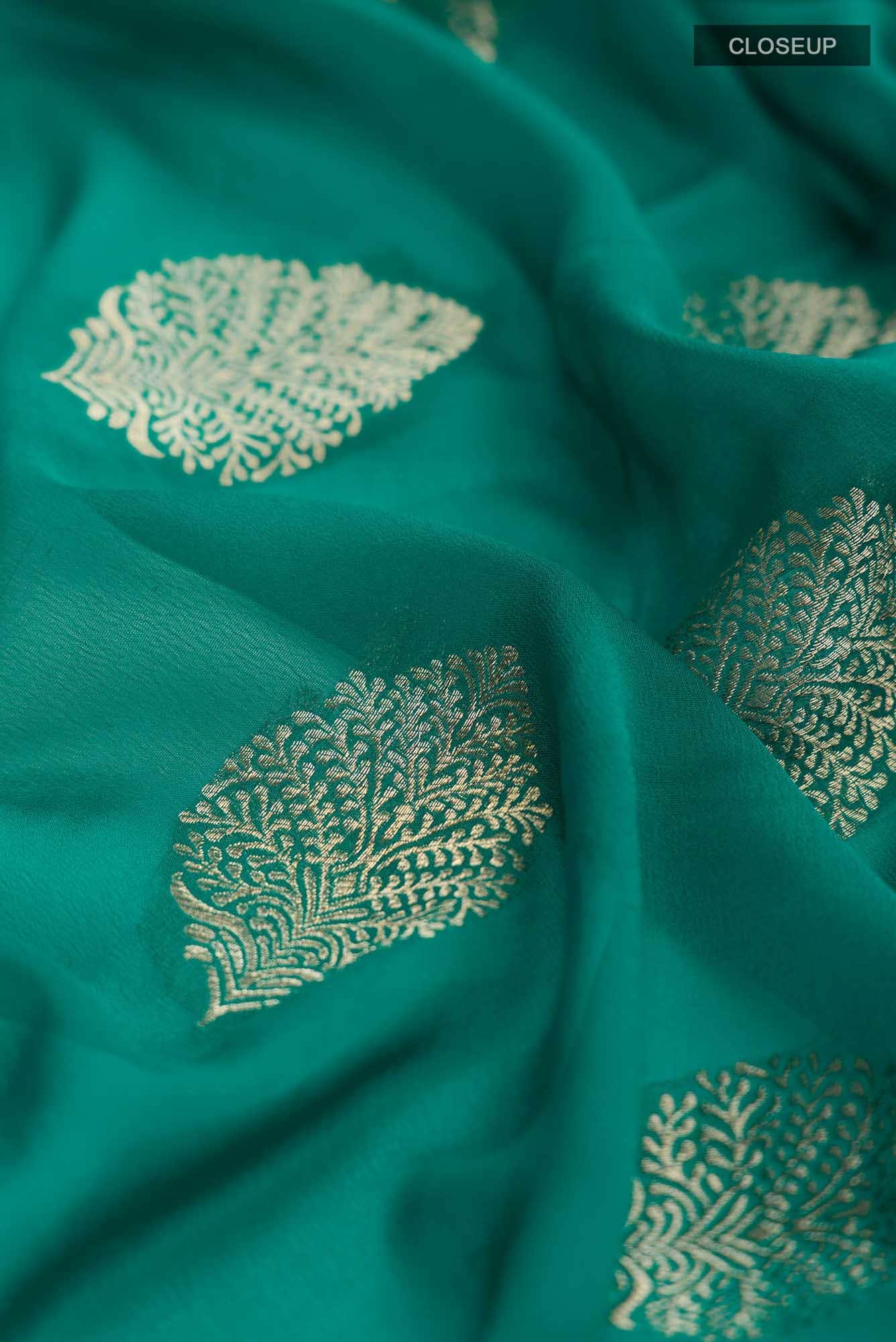 Turquoise Mysore Georgette Saree - Image 2