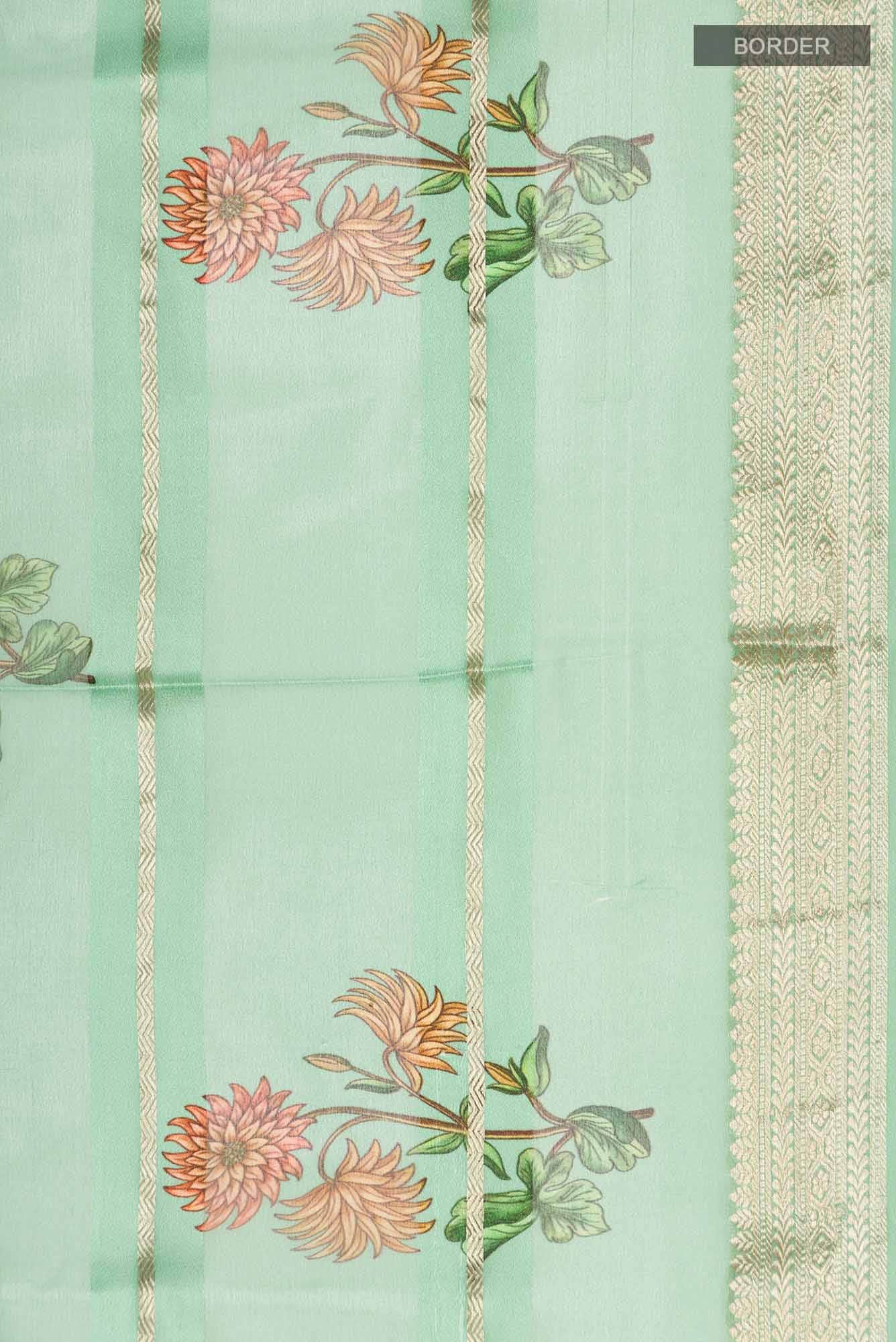 Green Mysore Georgette Saree - Image 5