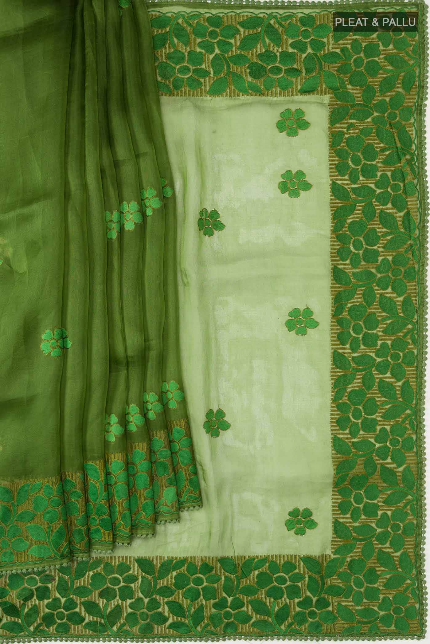 Green Organza Silk Saree - Image 2