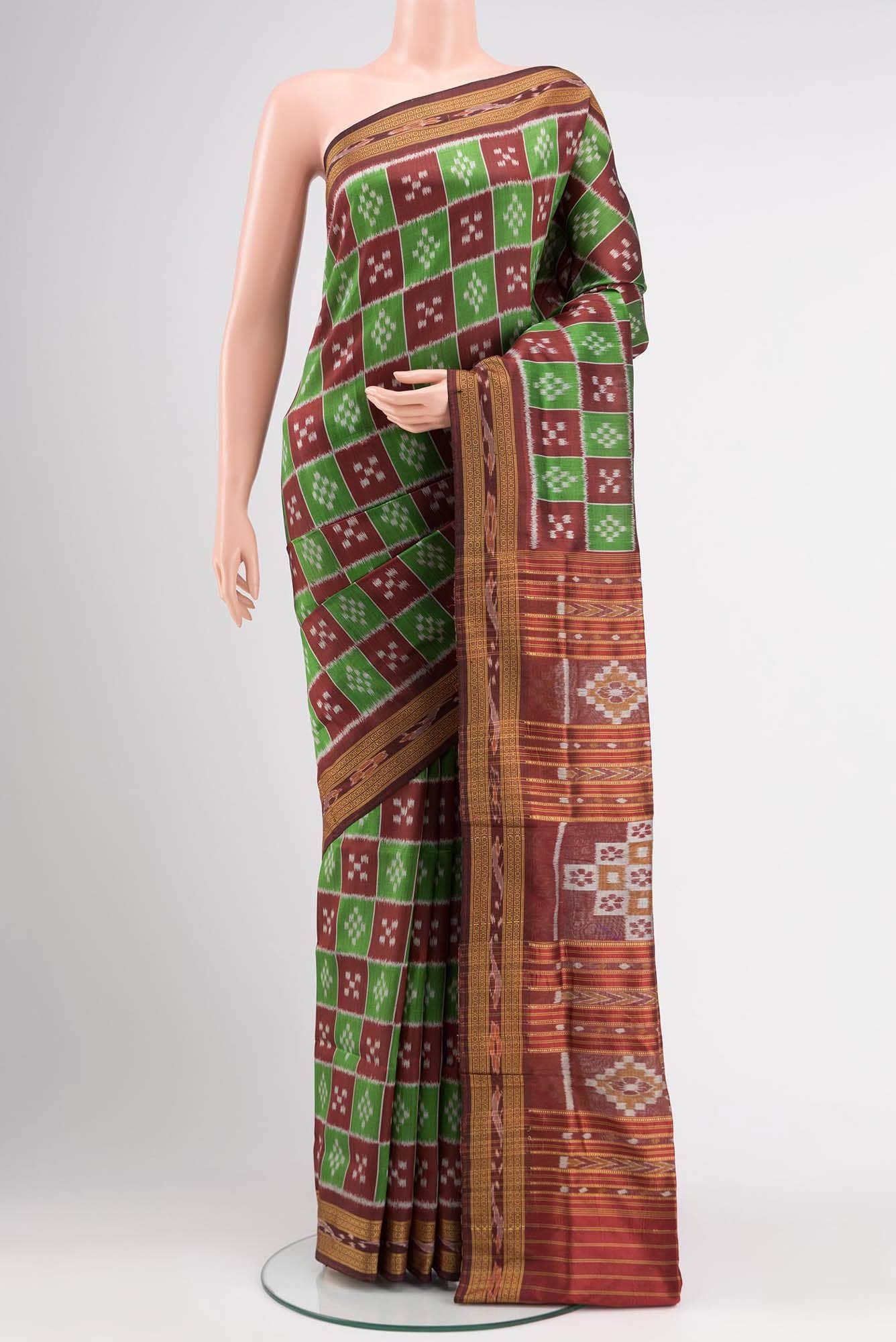 Green Orissa Silk Saree - Image 6