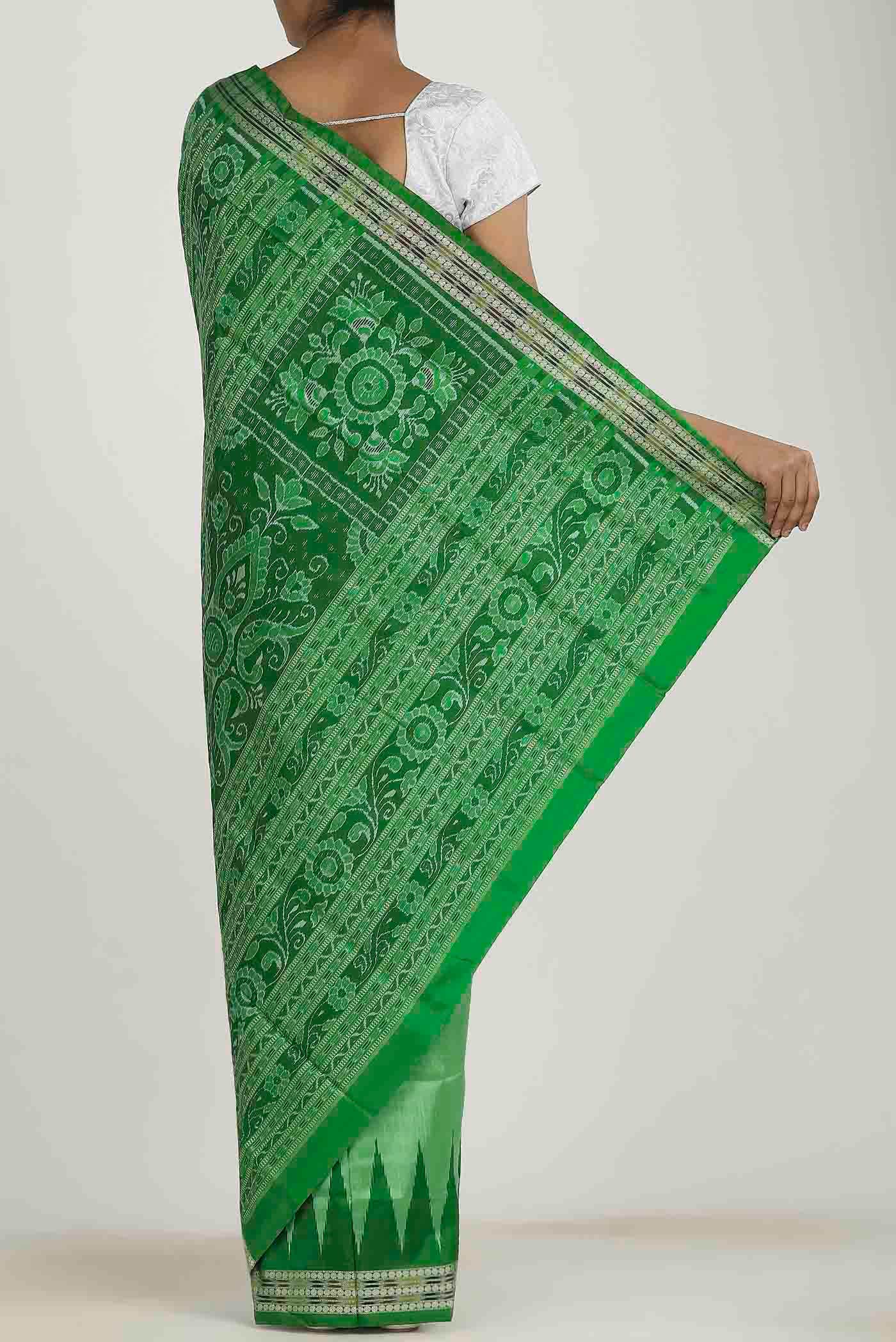 Green Orissa Silk Saree - Image 2