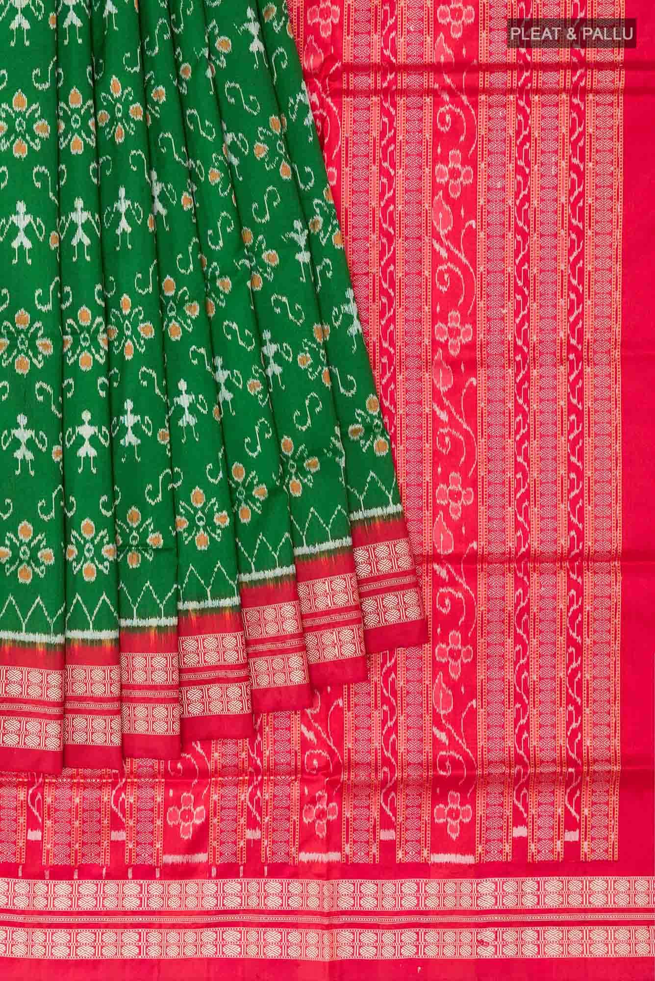 Green Orissa Silk Saree - Image 2