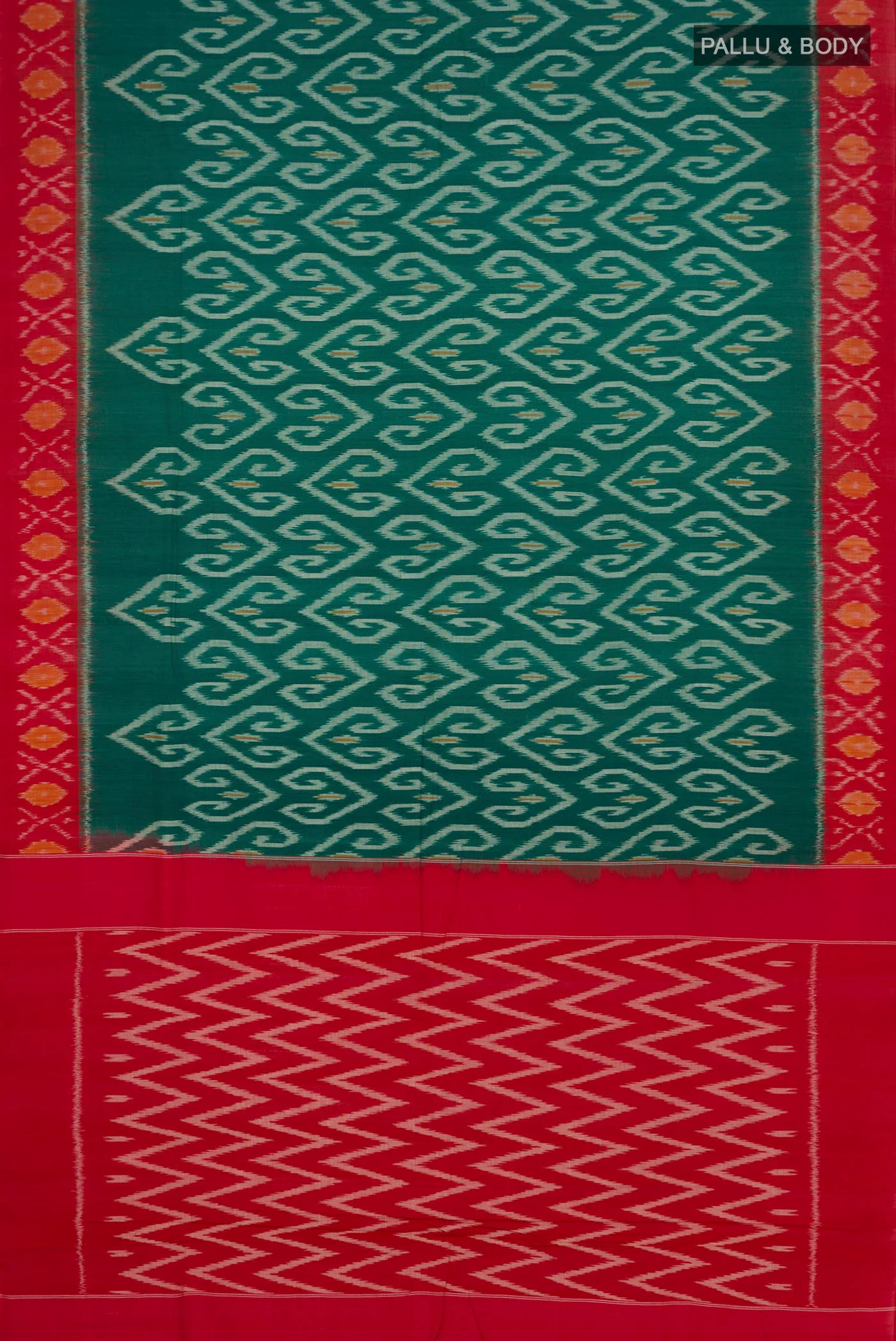 Green Pochampally Cotton Saree - Image 4